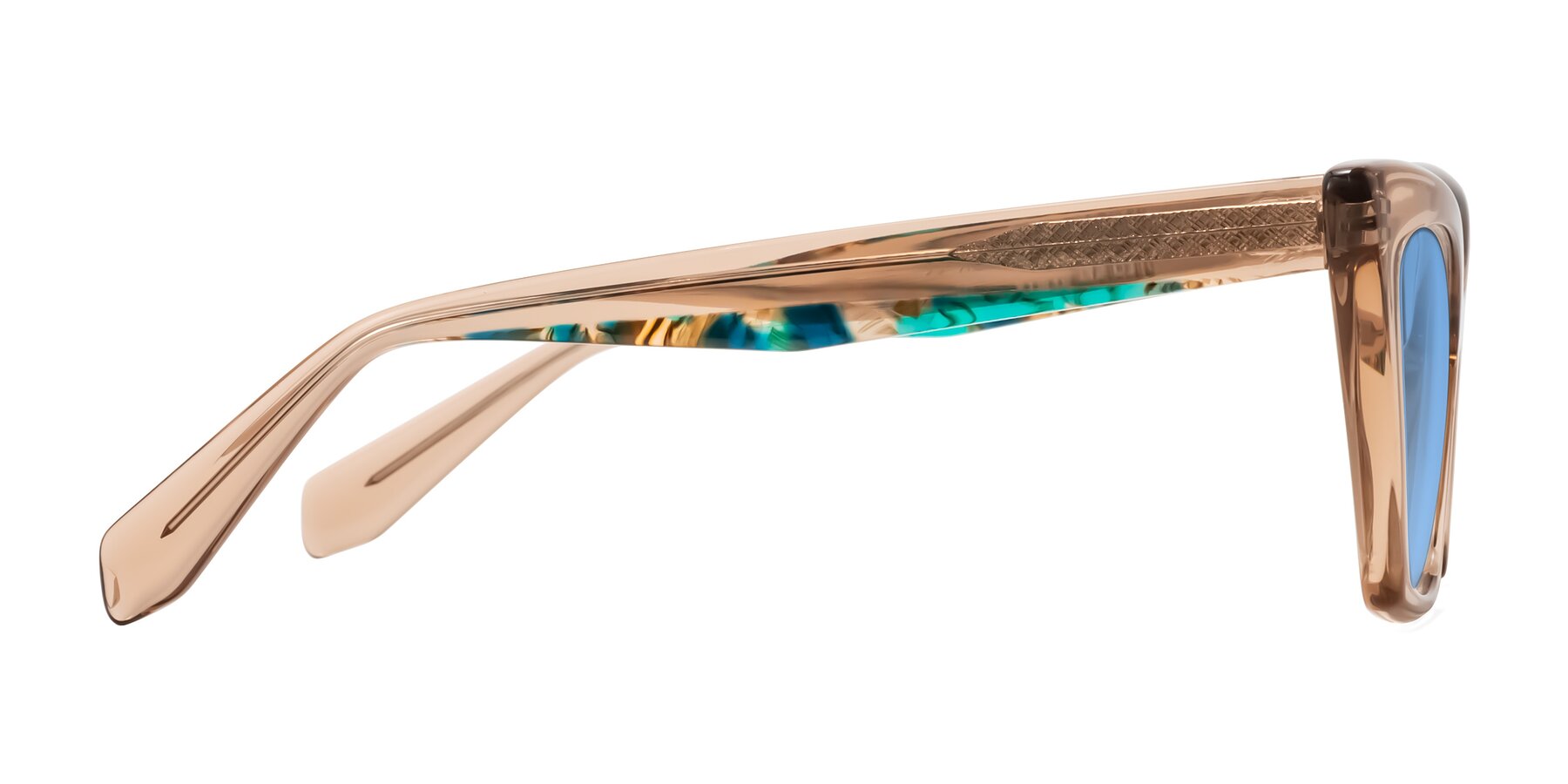 Side of Wayar in Champagne with Medium Blue Tinted Lenses