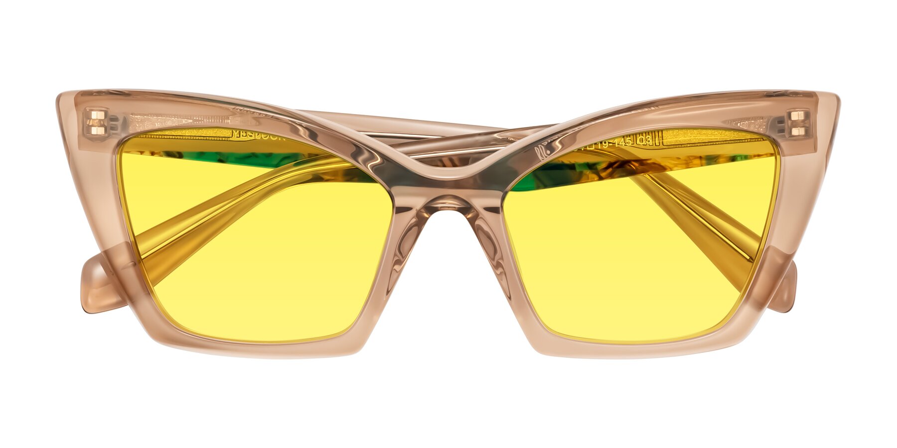 Folded Front of Wayar in Champagne with Medium Yellow Tinted Lenses