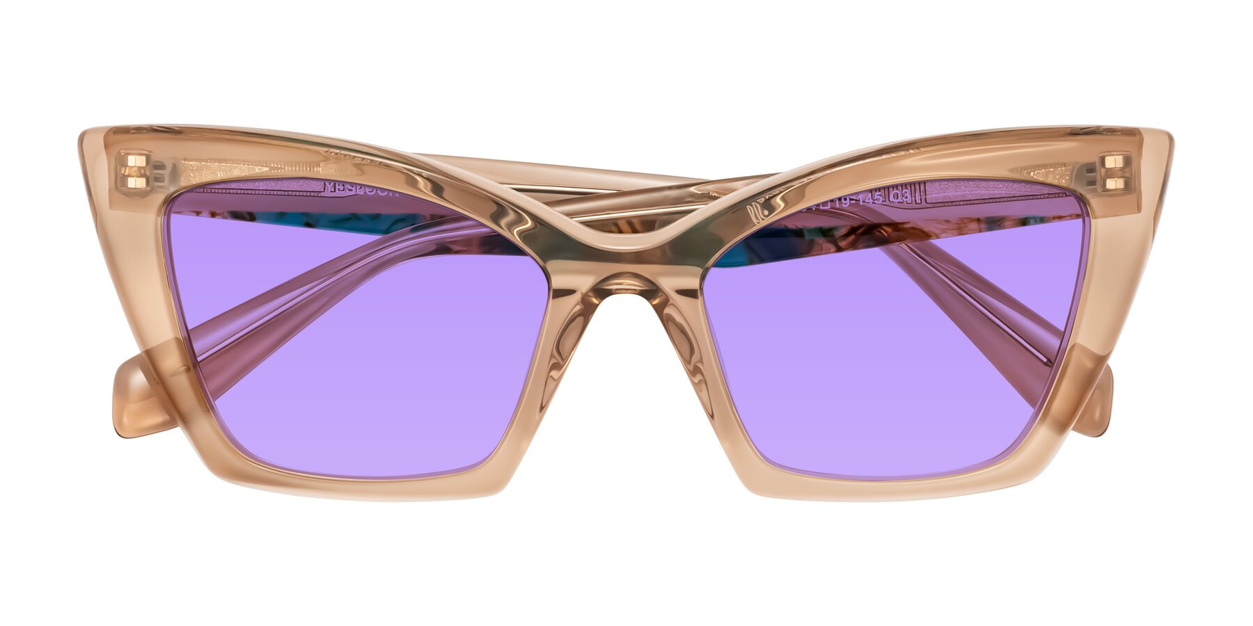 Folded Front of Wayar in Champagne with Medium Purple Tinted Lenses
