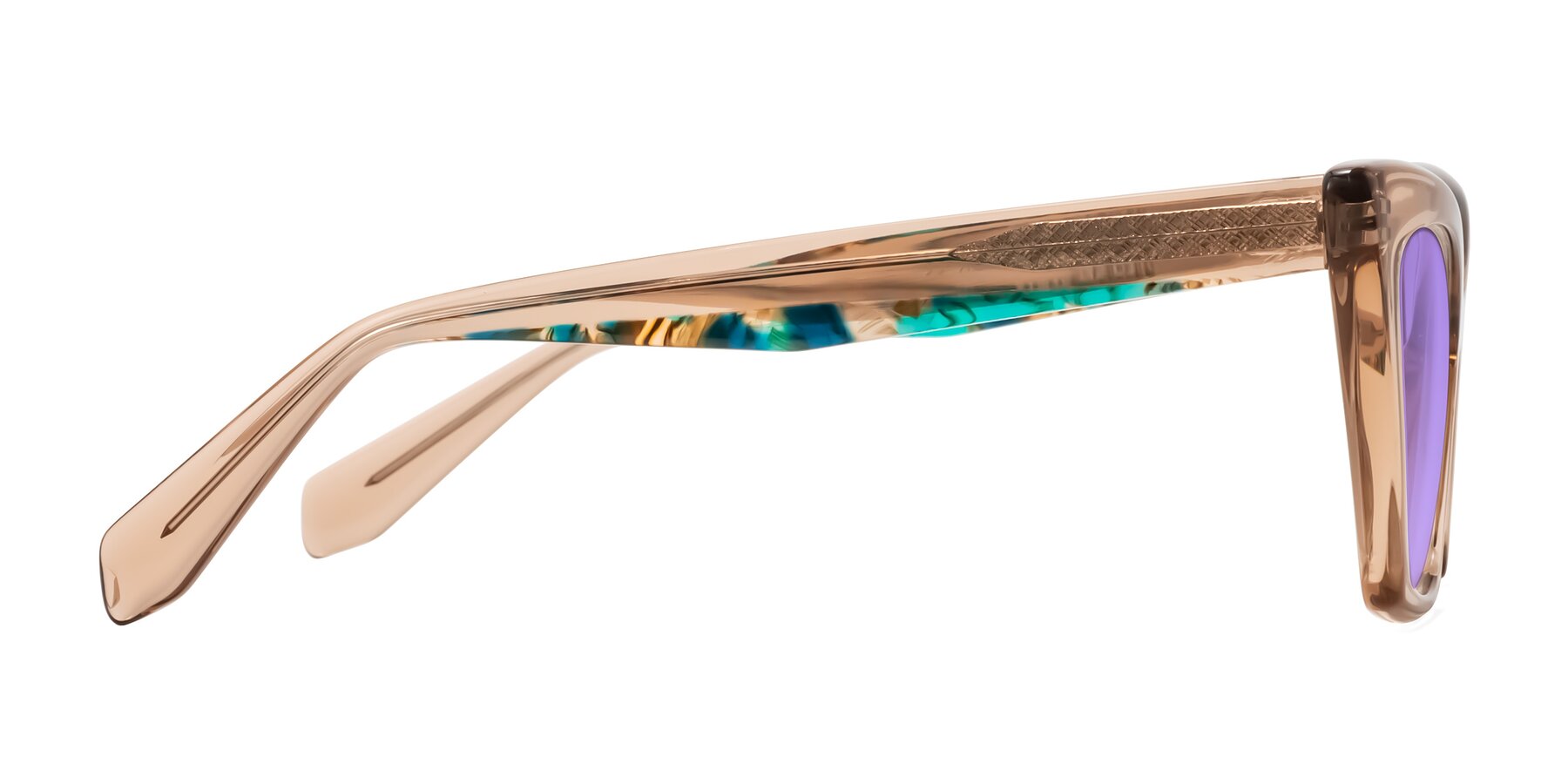 Side of Wayar in Champagne with Medium Purple Tinted Lenses