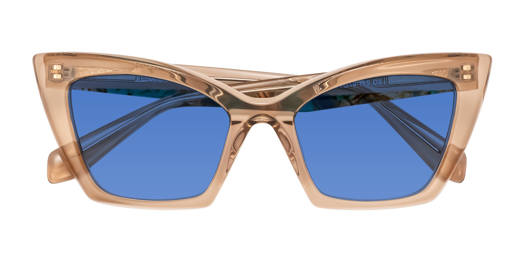 Folded Front of Wayar in Champagne with Blue Tinted Lenses