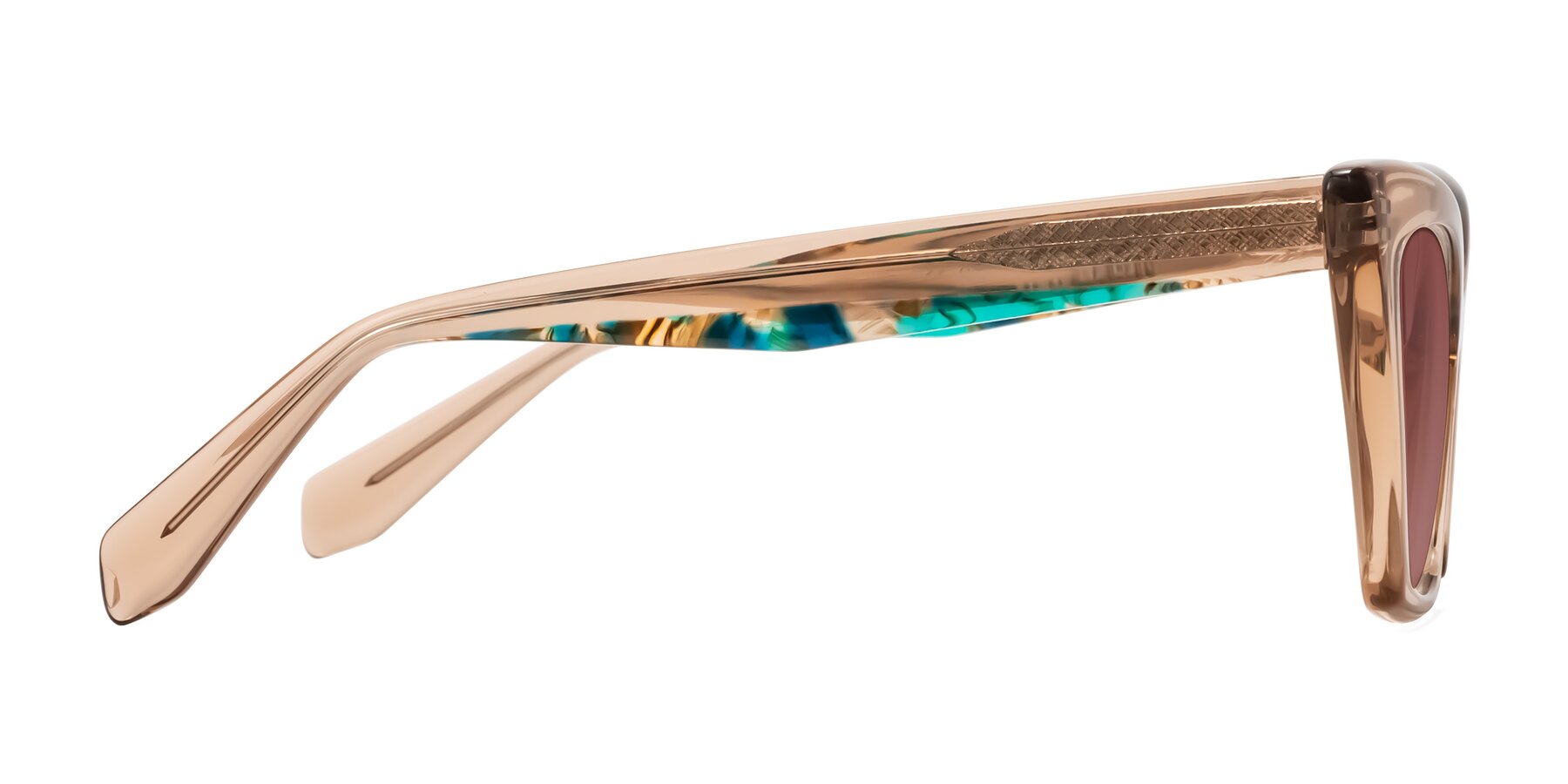 Side of Wayar in Champagne with Garnet Tinted Lenses