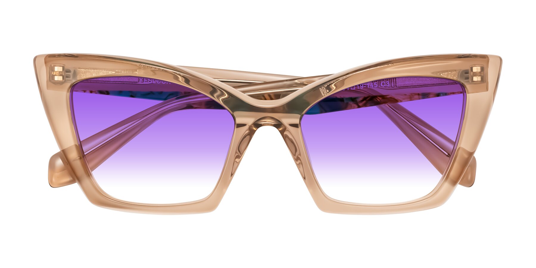 Folded Front of Wayar in Champagne with Purple Gradient Lenses