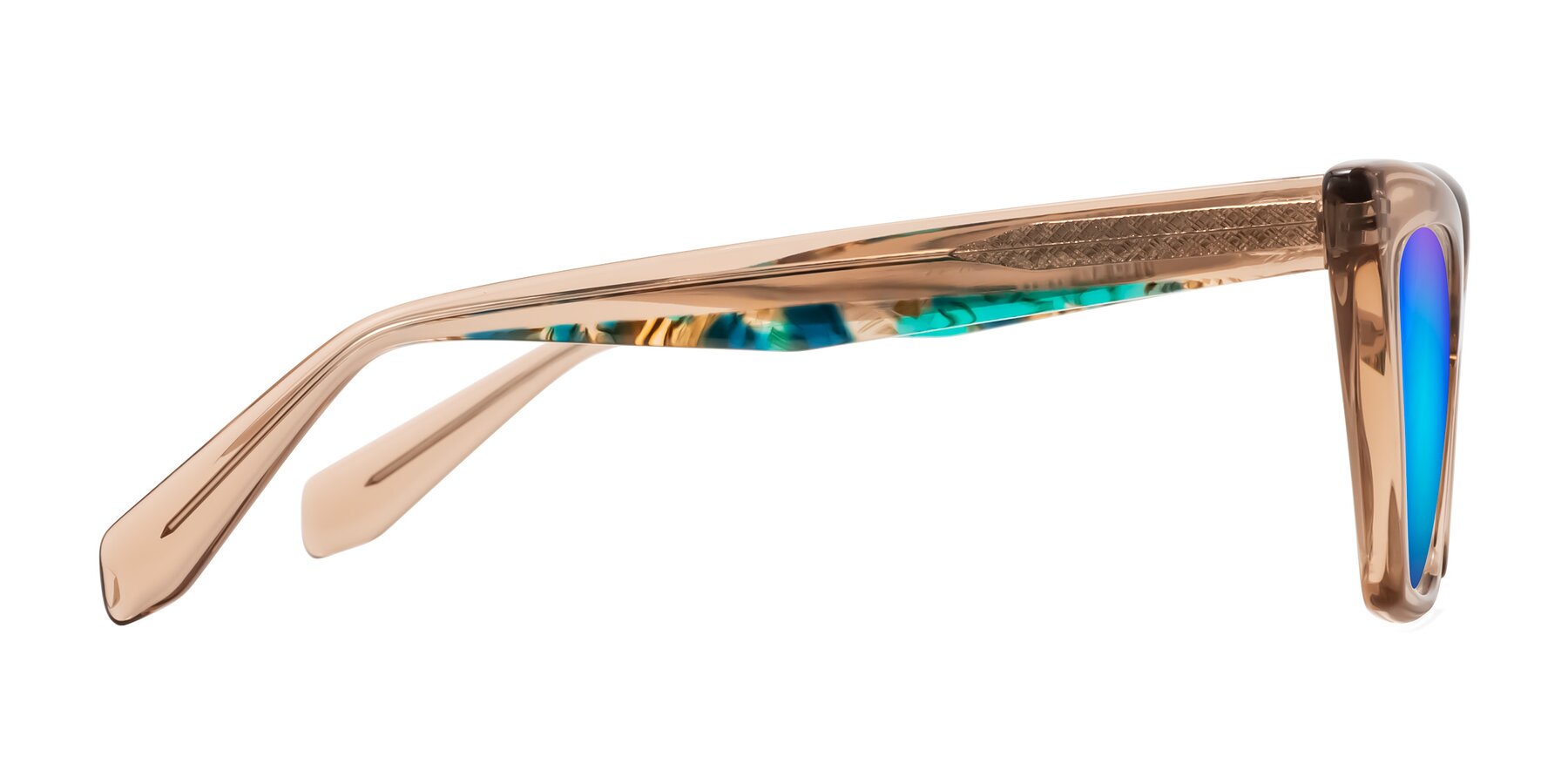 Side of Wayar in Champagne with Blue Mirrored Lenses