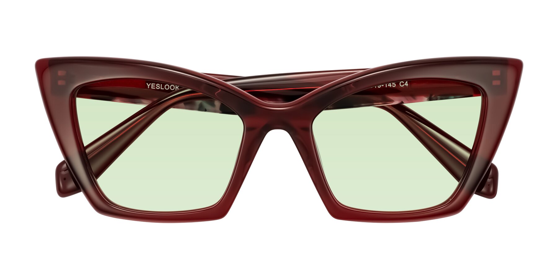 Folded Front of Wayar in Wine with Light Green Tinted Lenses
