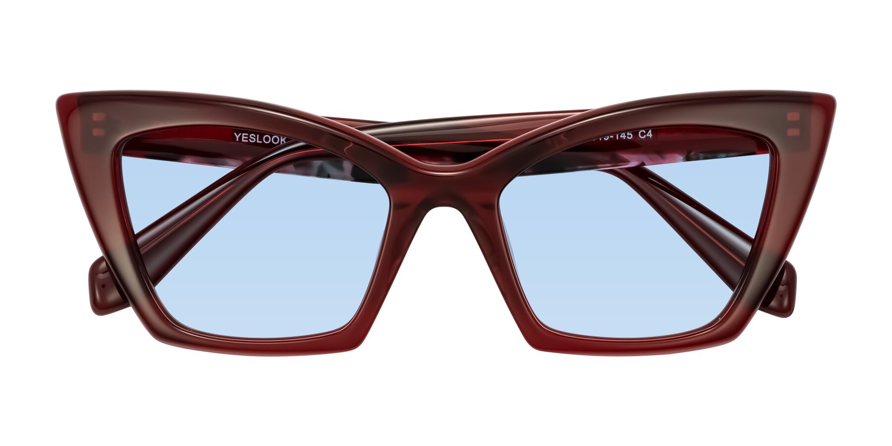 Folded Front of Wayar in Wine with Light Blue Tinted Lenses