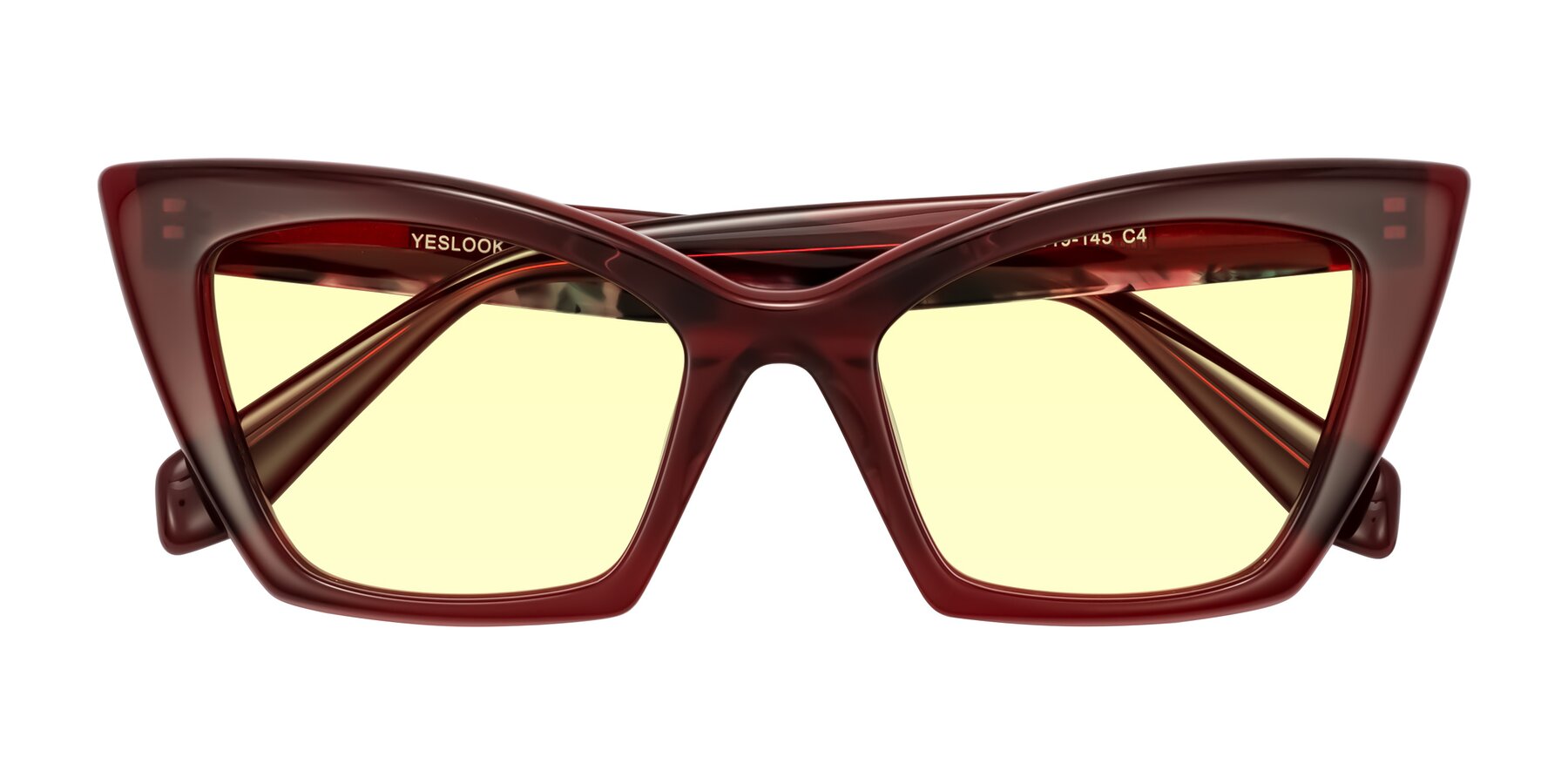 Folded Front of Wayar in Wine with Light Yellow Tinted Lenses