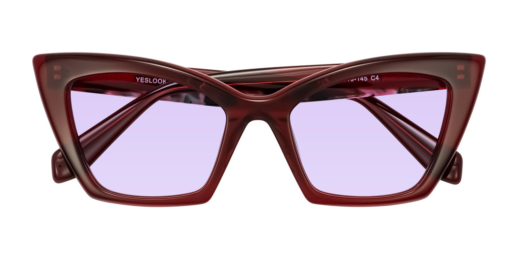 Folded Front of Wayar in Wine with Light Purple Tinted Lenses