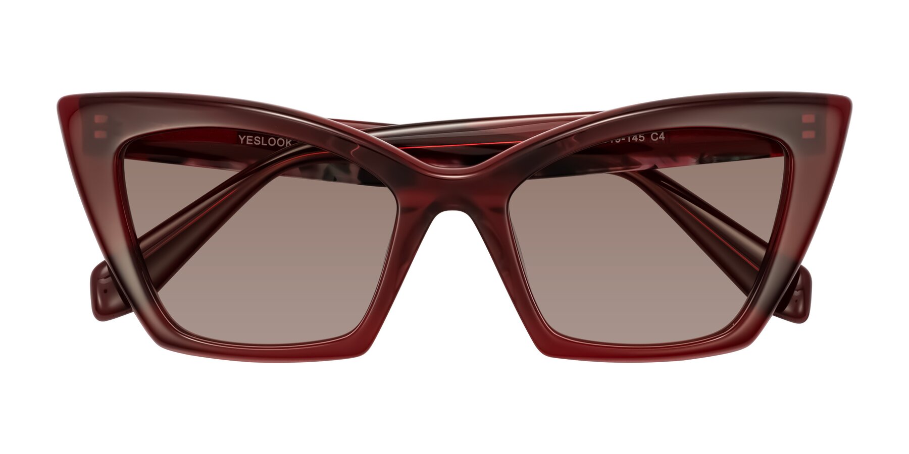 Folded Front of Wayar in Wine with Medium Brown Tinted Lenses