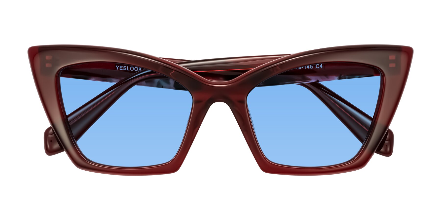 Folded Front of Wayar in Wine with Medium Blue Tinted Lenses