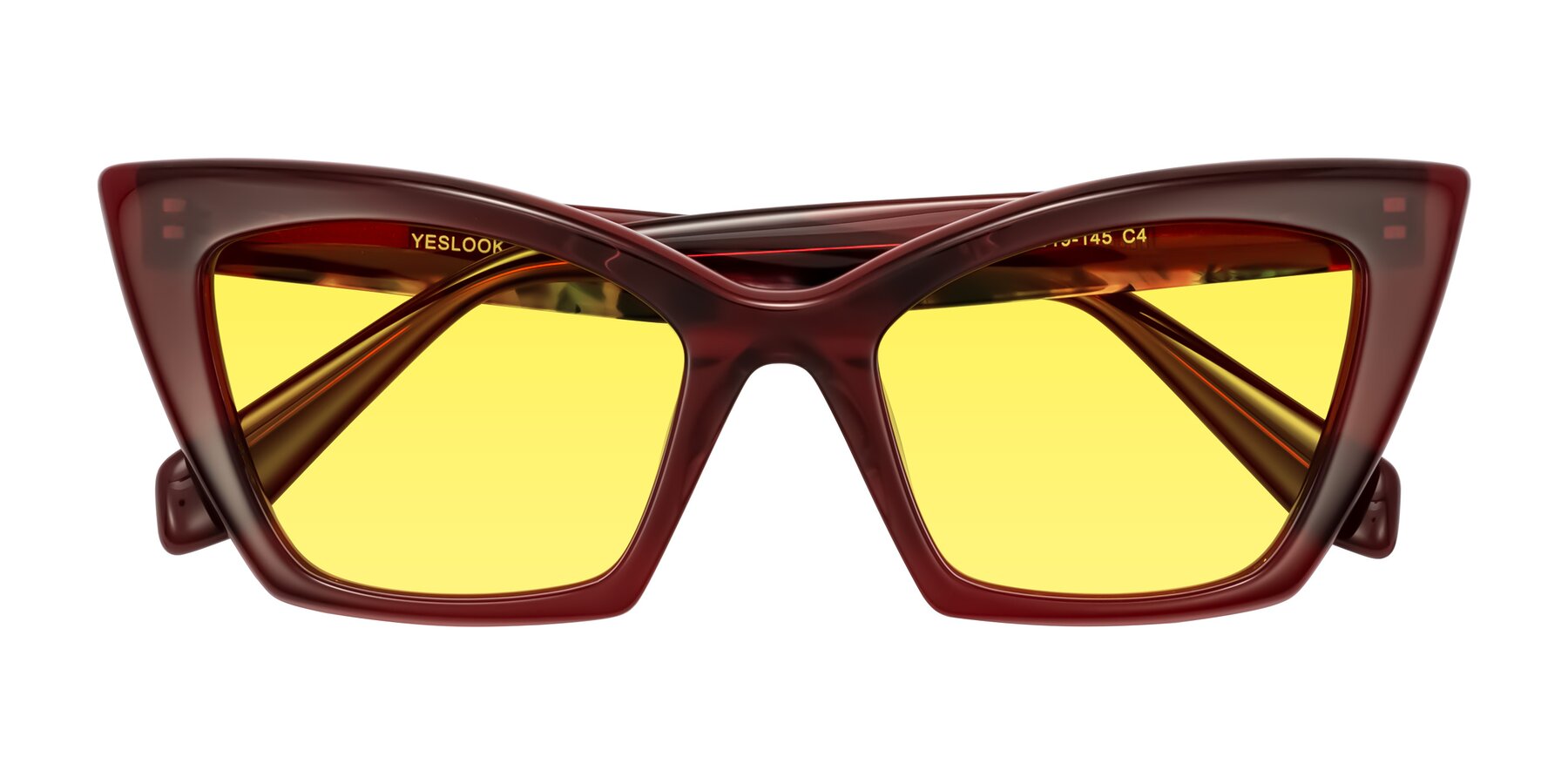 Folded Front of Wayar in Wine with Medium Yellow Tinted Lenses