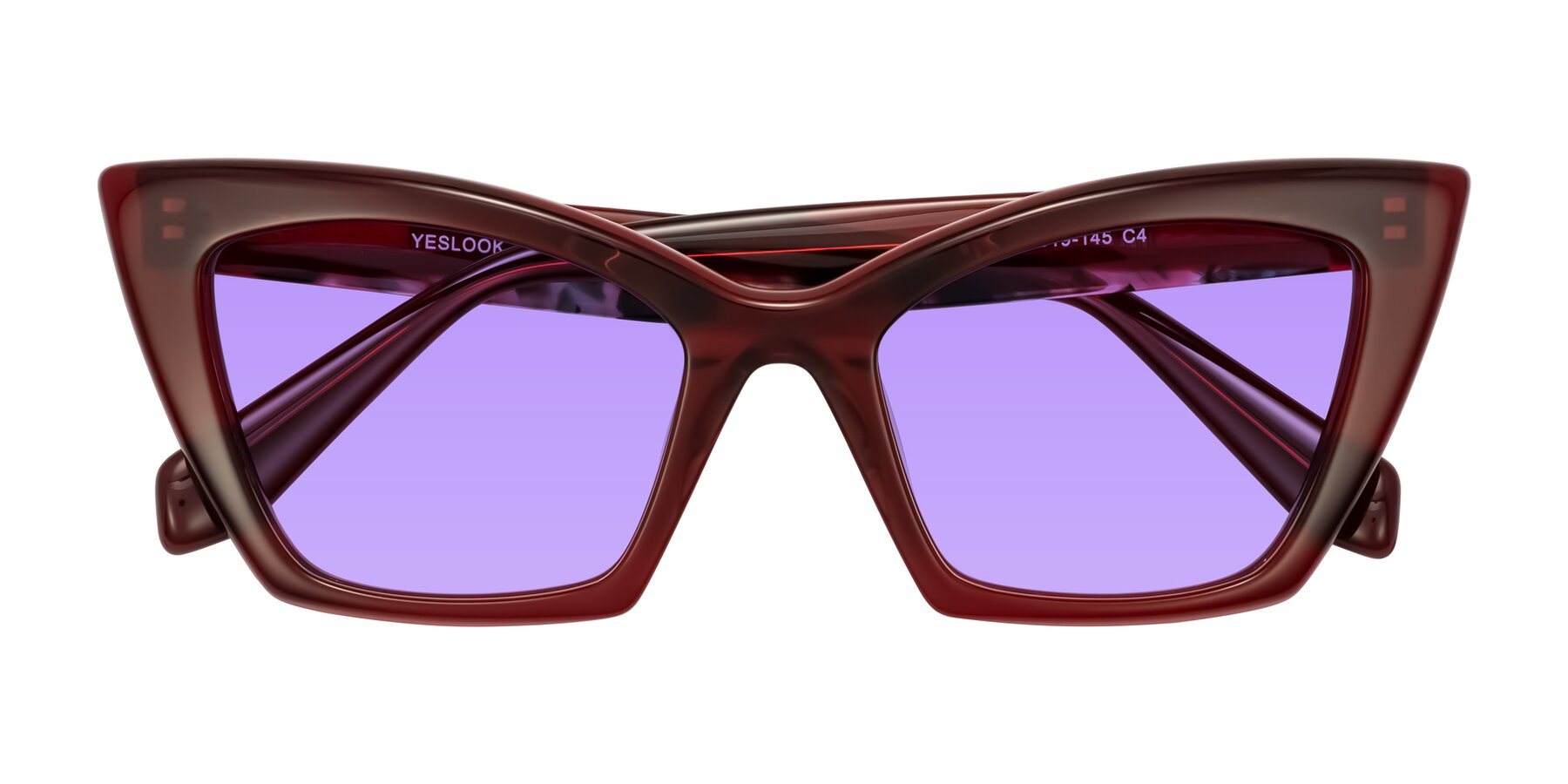 Folded Front of Wayar in Wine with Medium Purple Tinted Lenses