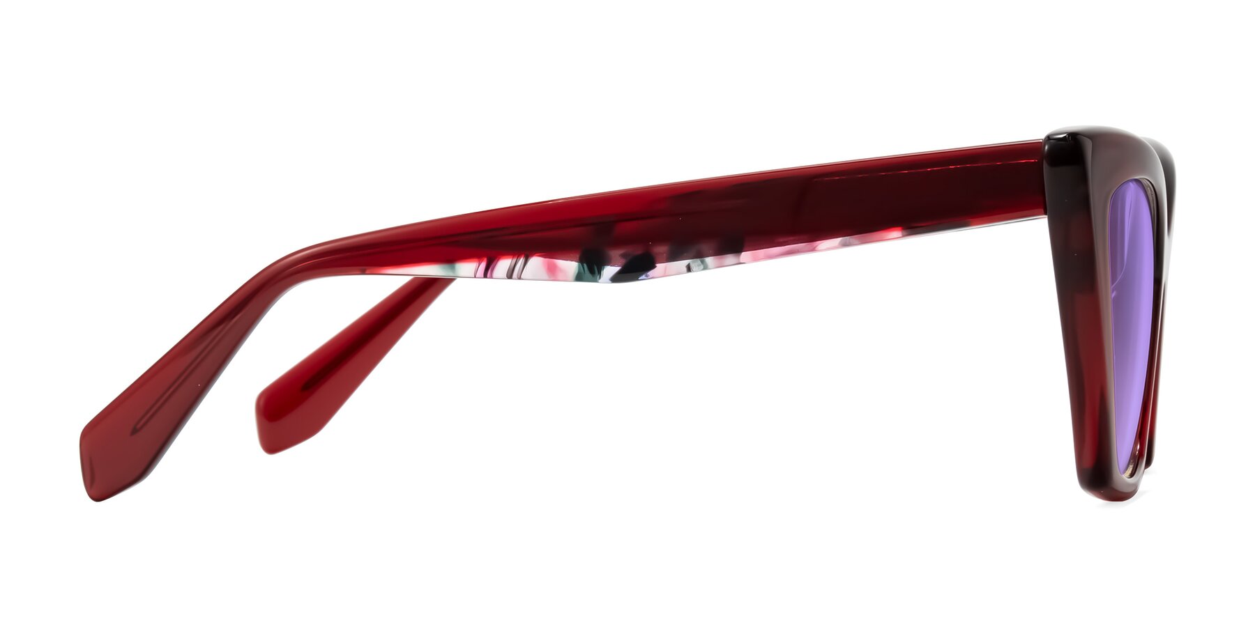 Side of Wayar in Wine with Medium Purple Tinted Lenses