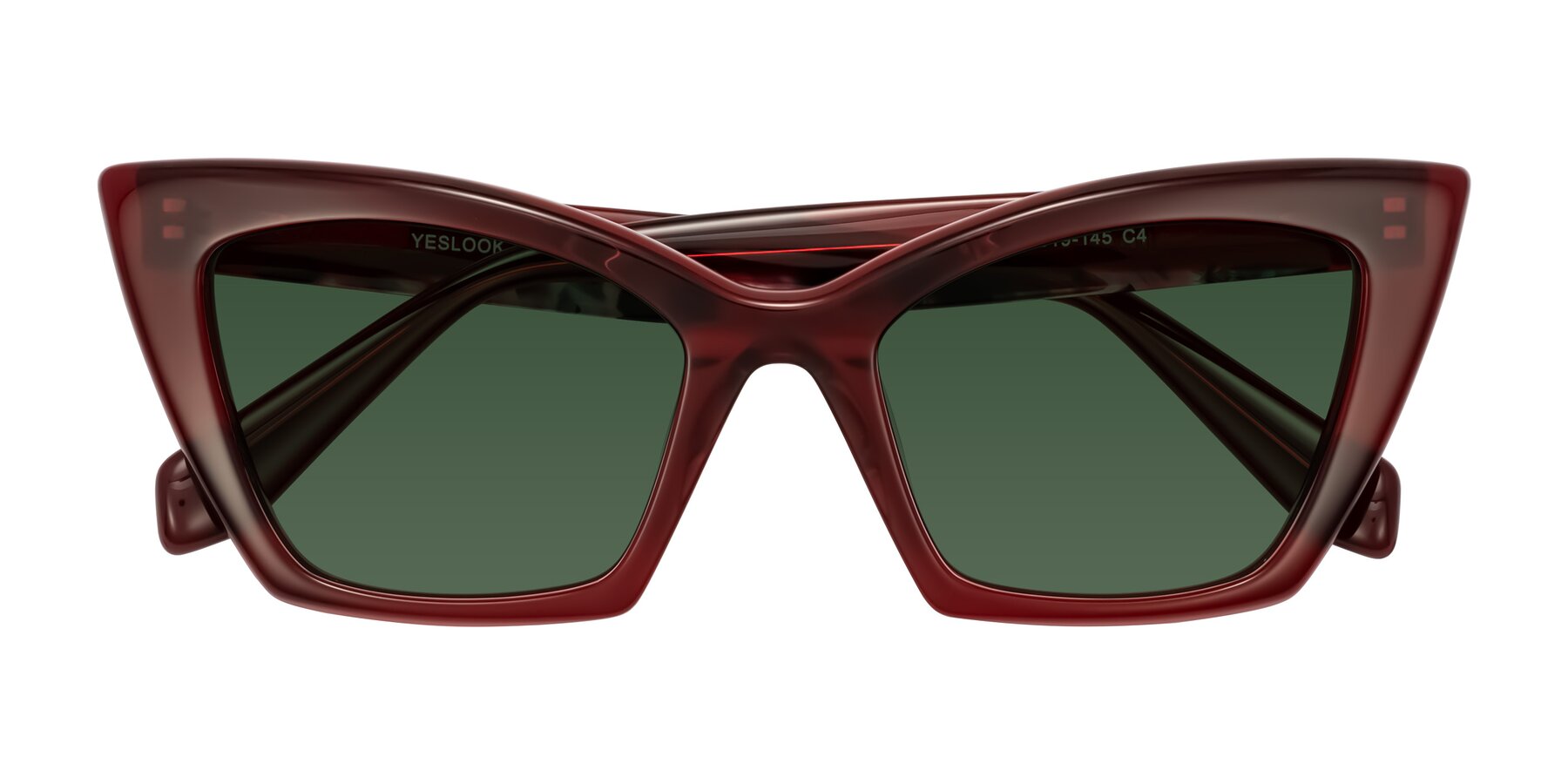 Folded Front of Wayar in Wine with Green Tinted Lenses