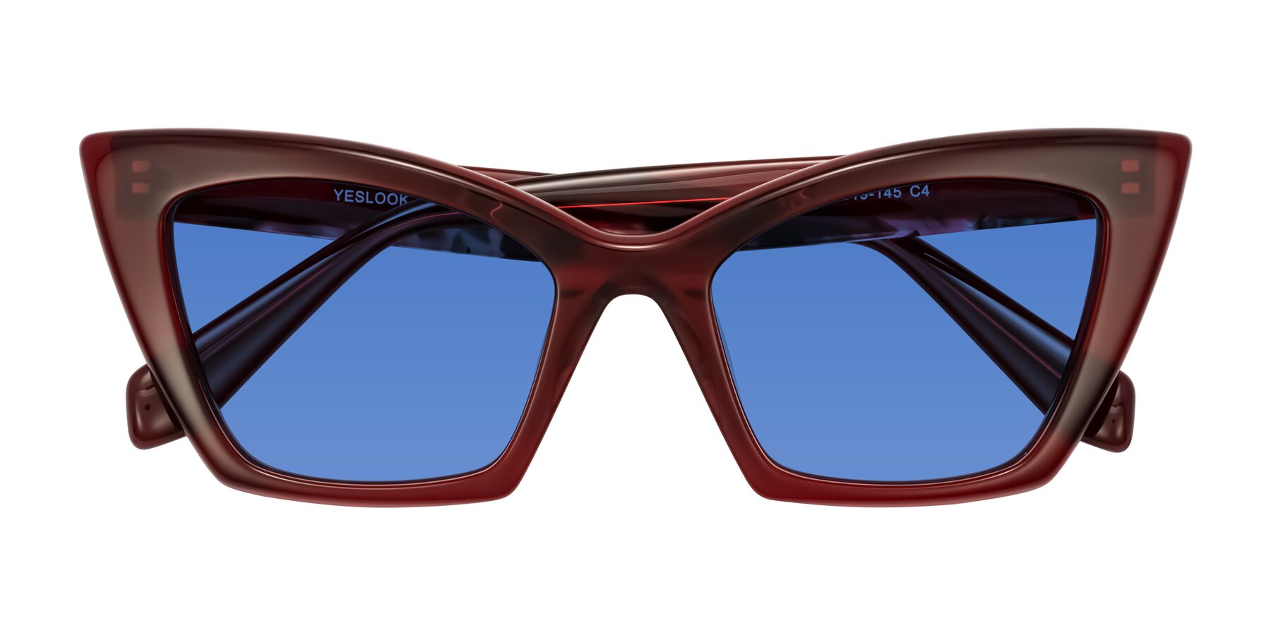 Folded Front of Wayar in Wine with Blue Tinted Lenses