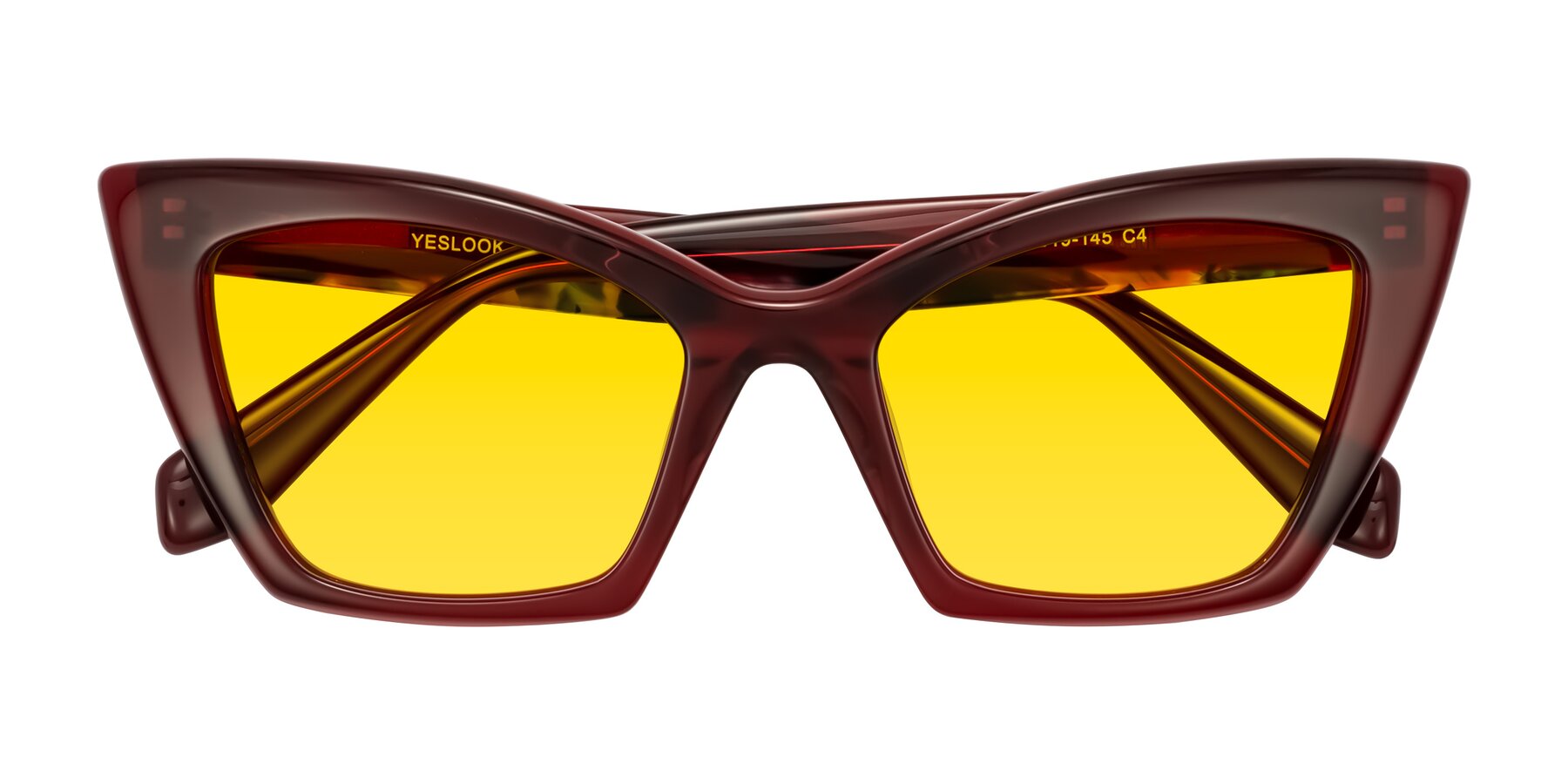 Folded Front of Wayar in Wine with Yellow Tinted Lenses