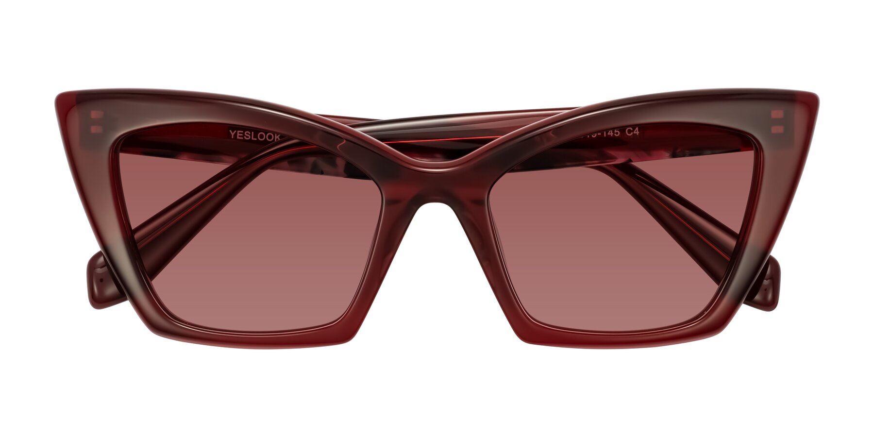 Folded Front of Wayar in Wine with Garnet Tinted Lenses
