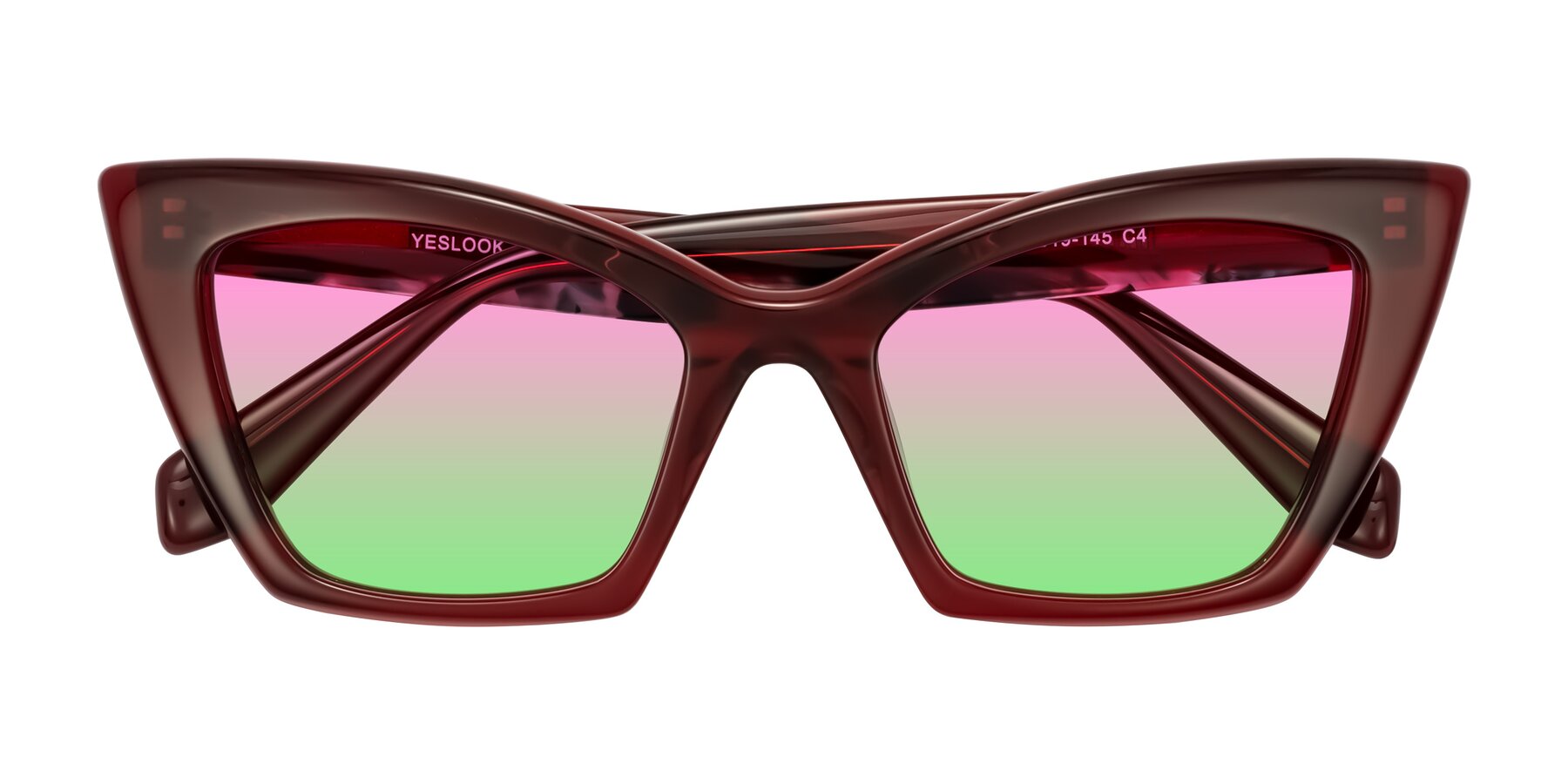 Folded Front of Wayar in Wine with Pink / Green Gradient Lenses