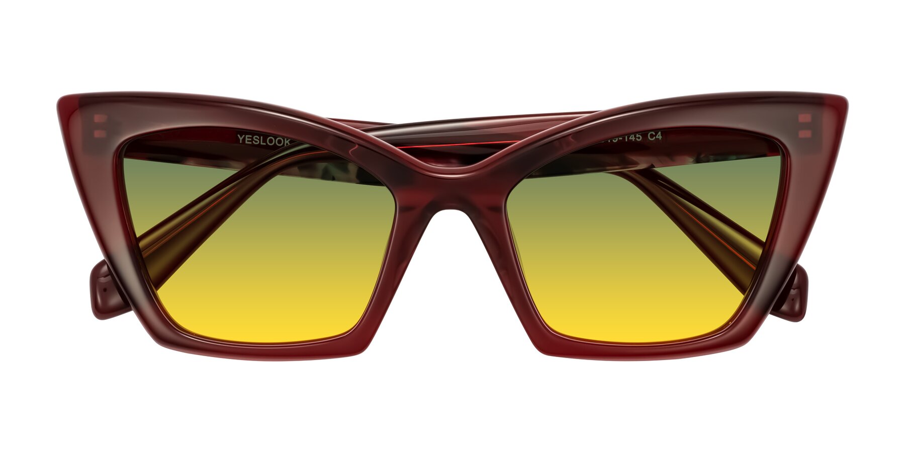 Folded Front of Wayar in Wine with Green / Yellow Gradient Lenses