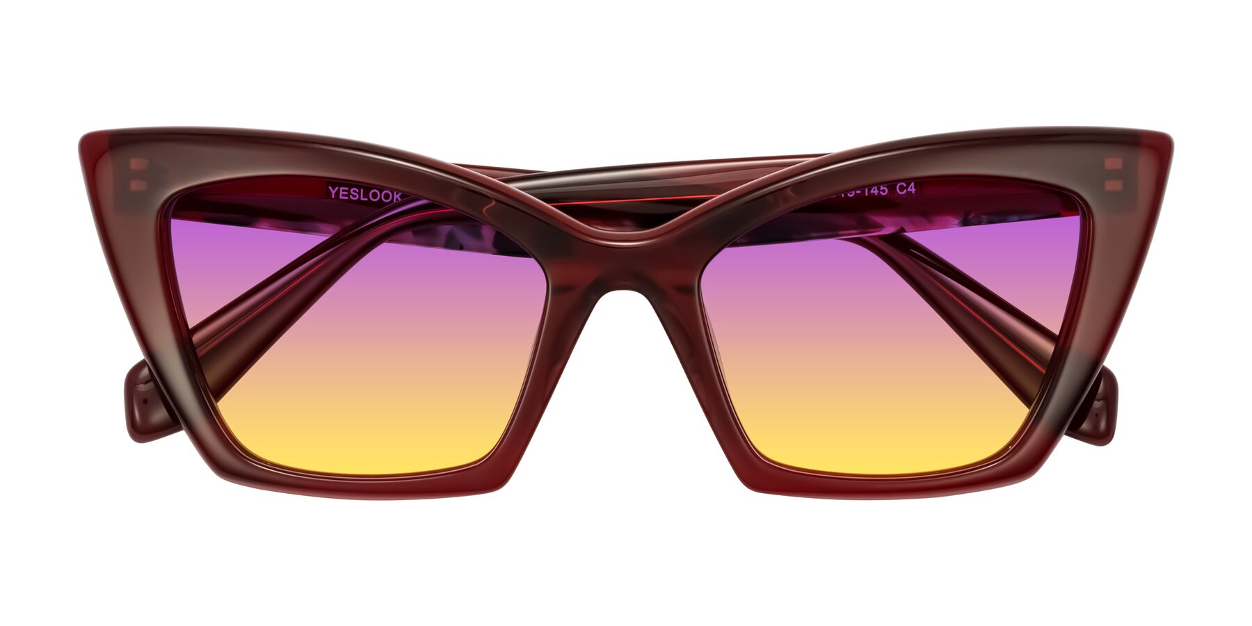 Folded Front of Wayar in Wine with Purple / Yellow Gradient Lenses