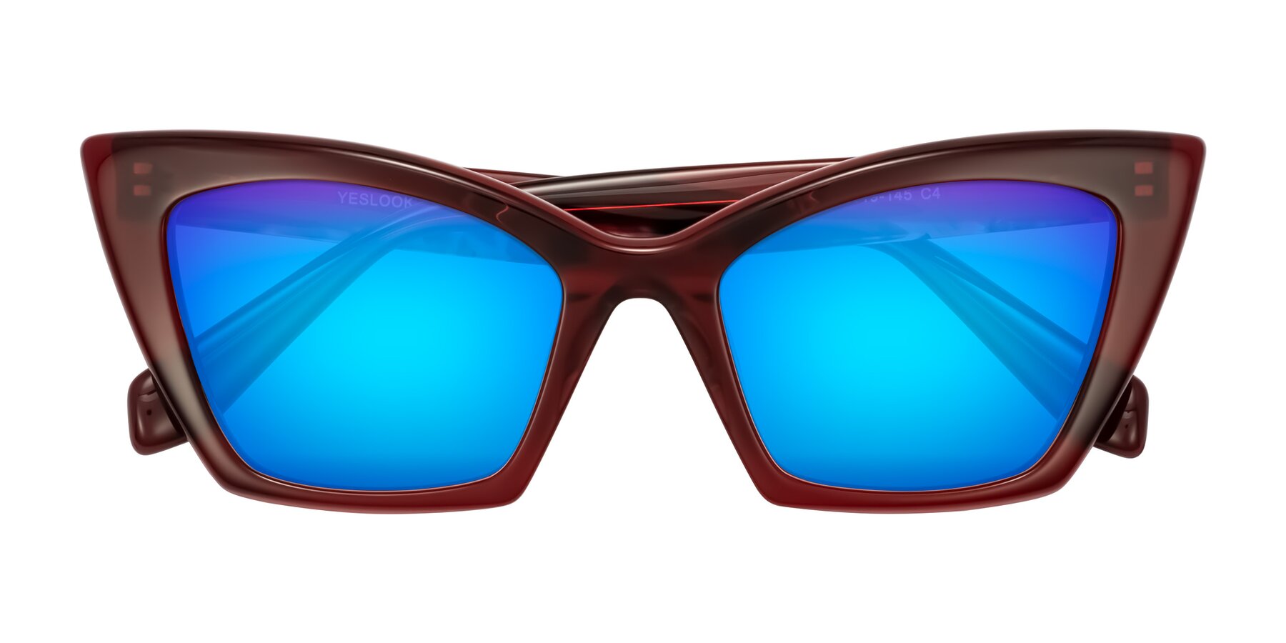 Folded Front of Wayar in Wine with Blue Mirrored Lenses