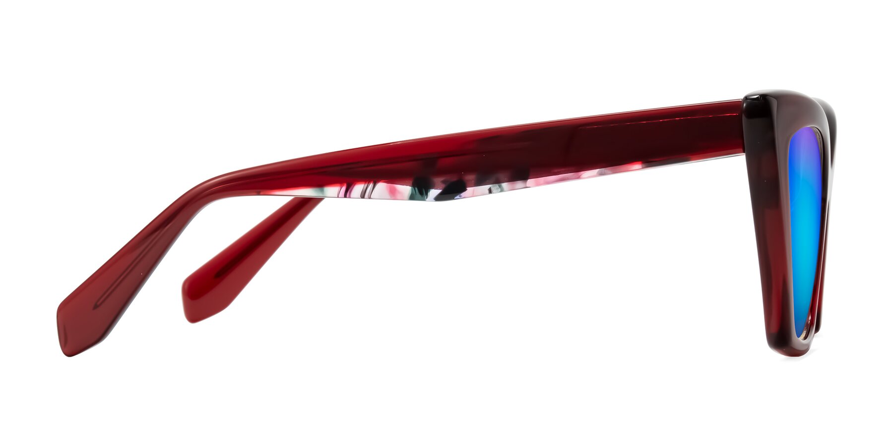 Side of Wayar in Wine with Blue Mirrored Lenses