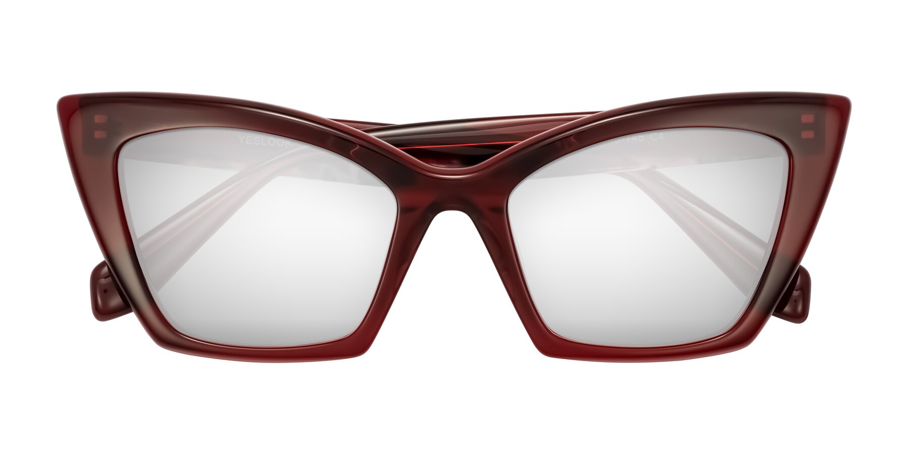 Folded Front of Wayar in Wine with Silver Mirrored Lenses