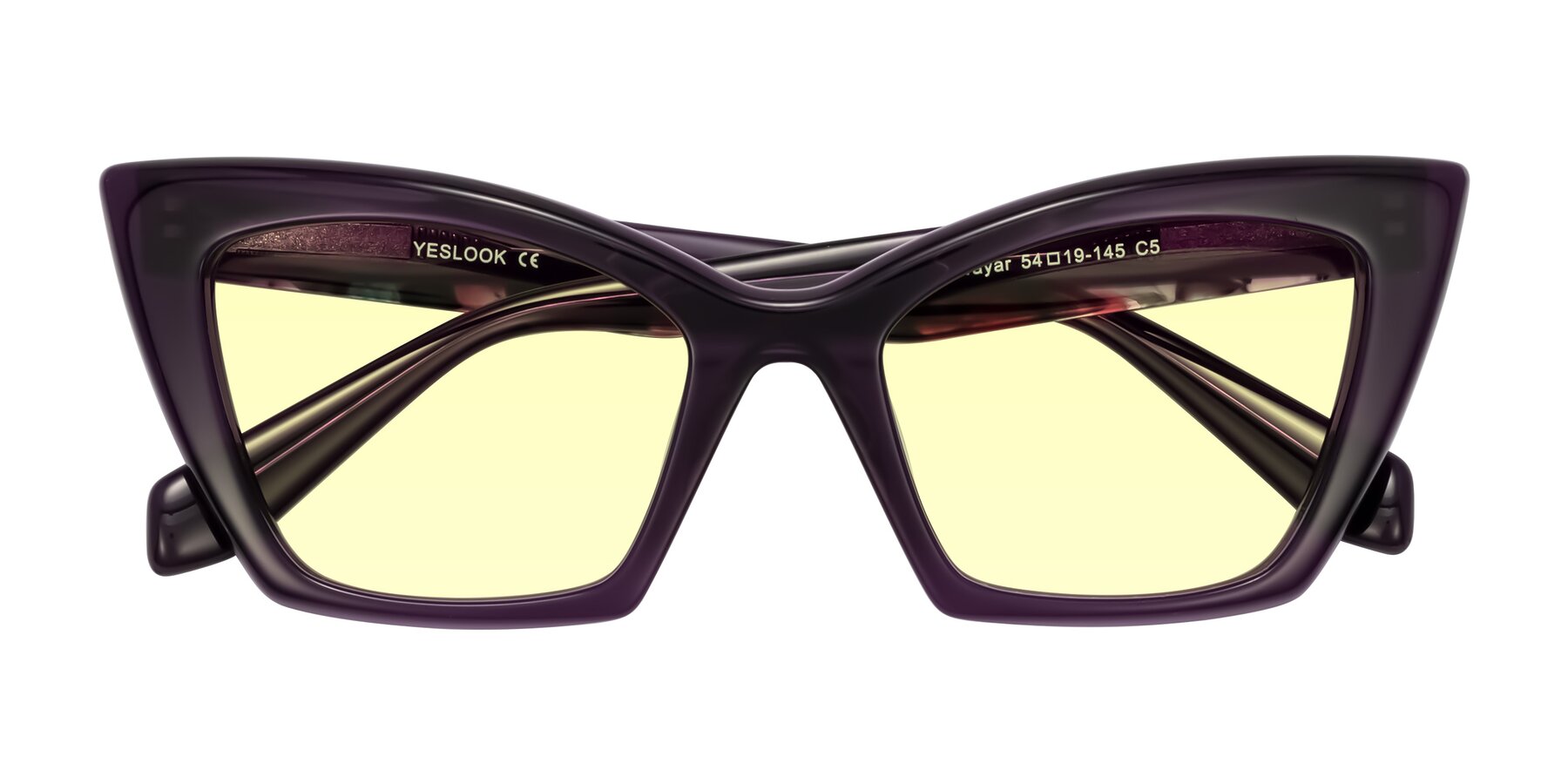 Folded Front of Wayar in Eggplant with Light Yellow Tinted Lenses