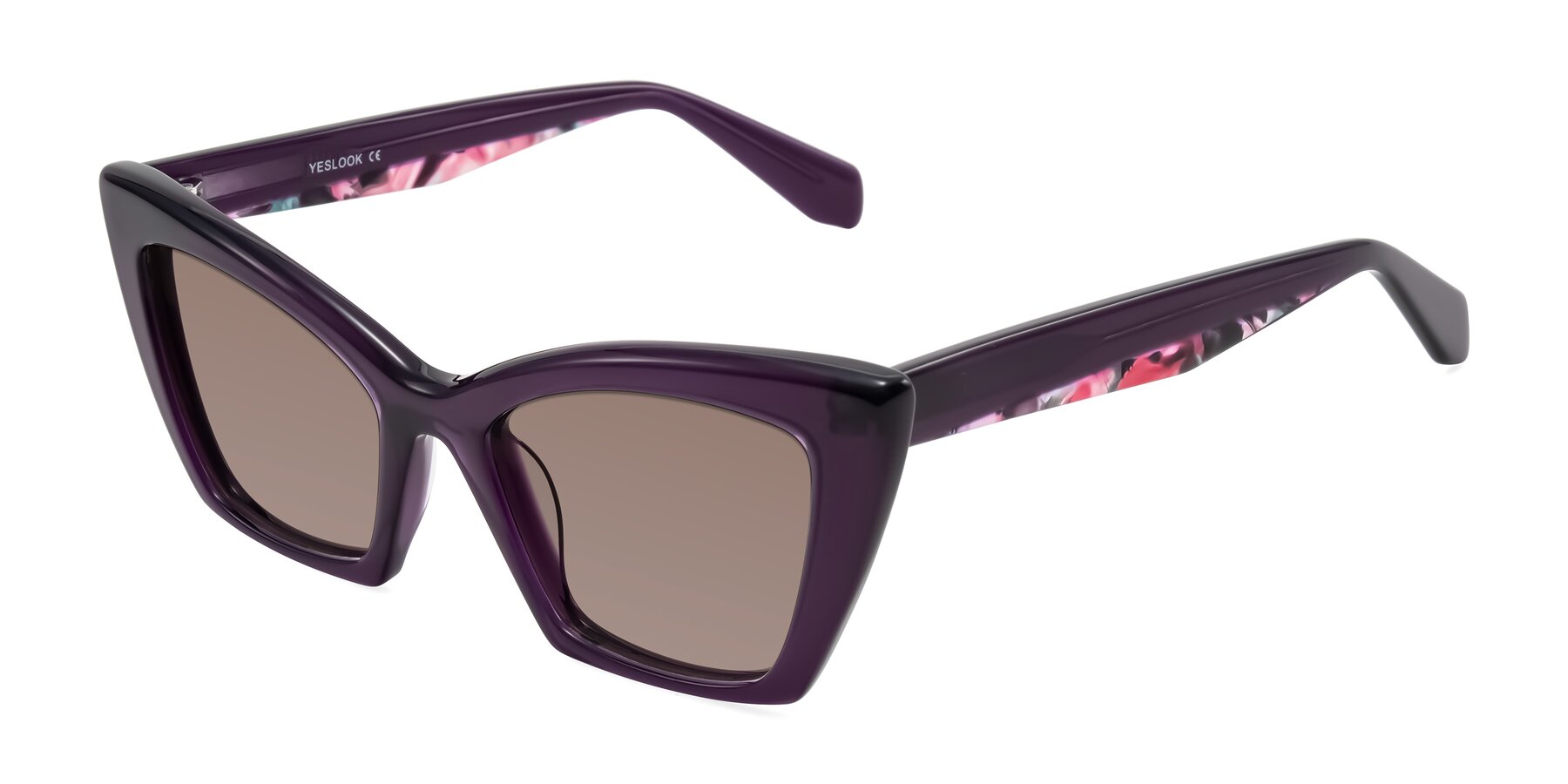 Angle of Wayar in Eggplant with Medium Brown Tinted Lenses