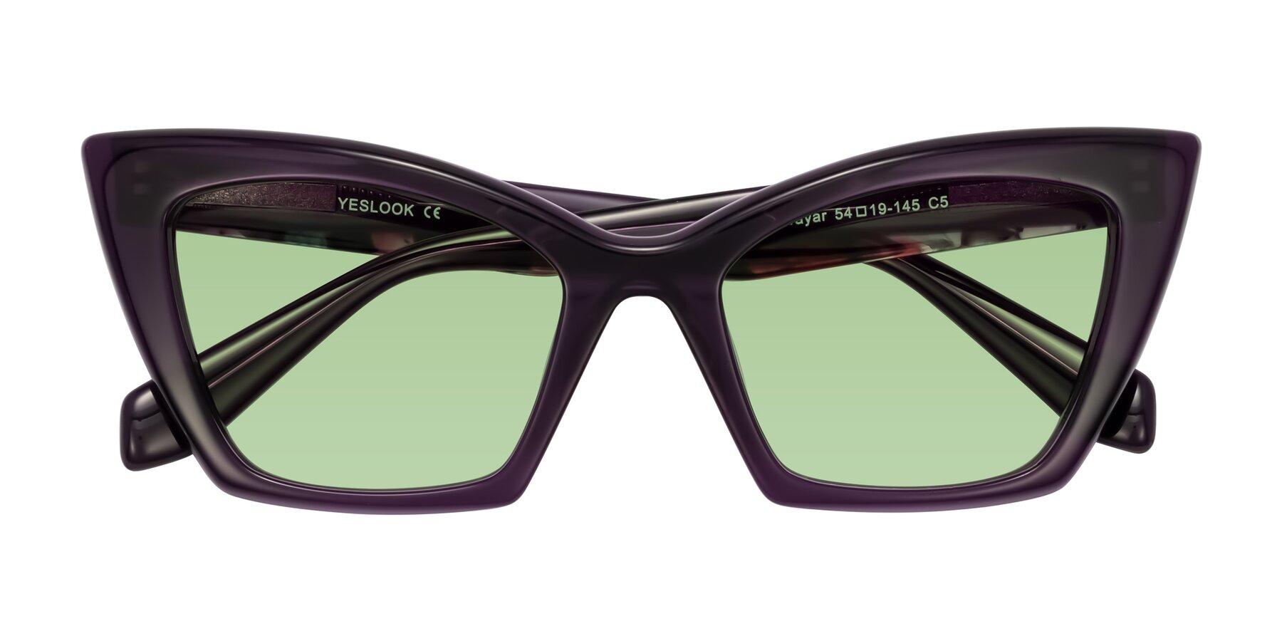 Folded Front of Wayar in Eggplant with Medium Green Tinted Lenses