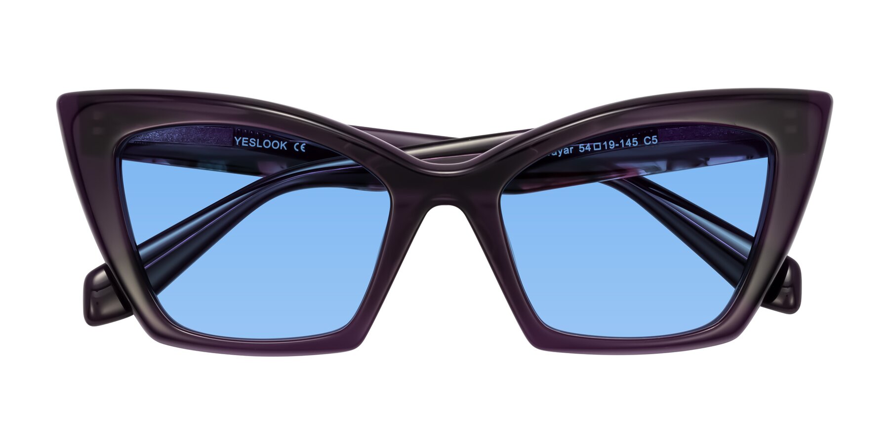 Folded Front of Wayar in Eggplant with Medium Blue Tinted Lenses