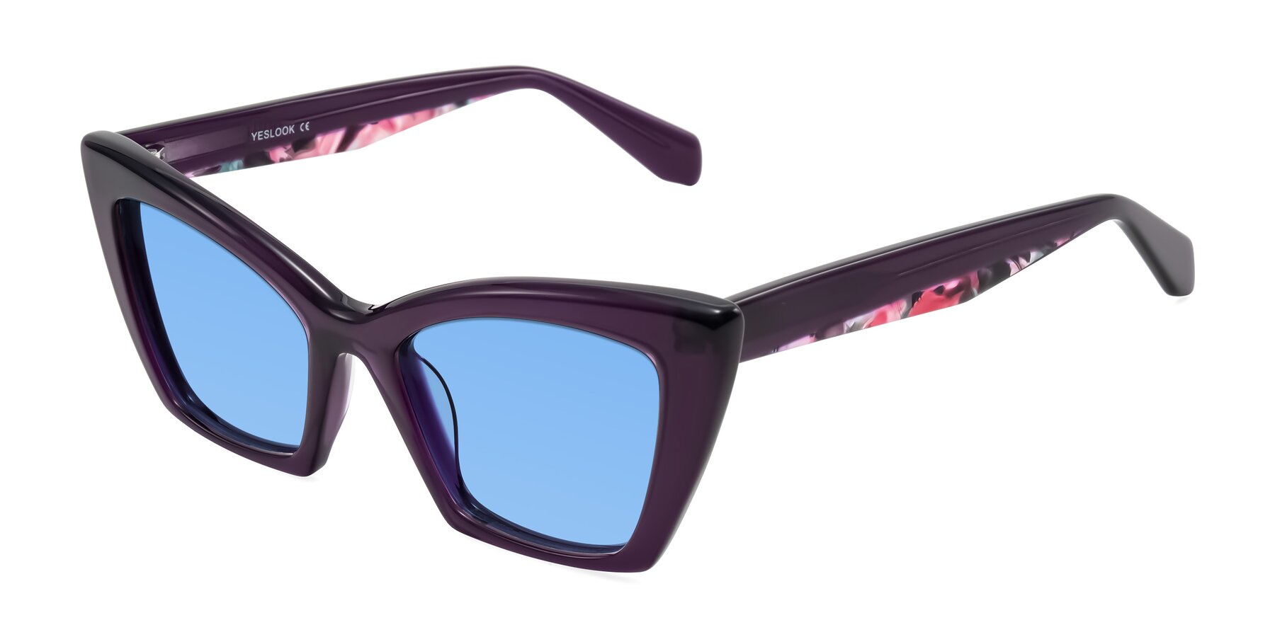 Angle of Wayar in Eggplant with Medium Blue Tinted Lenses