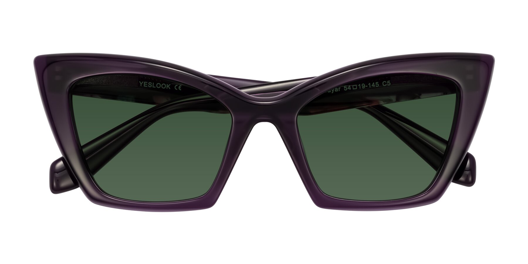 Folded Front of Wayar in Eggplant with Green Tinted Lenses