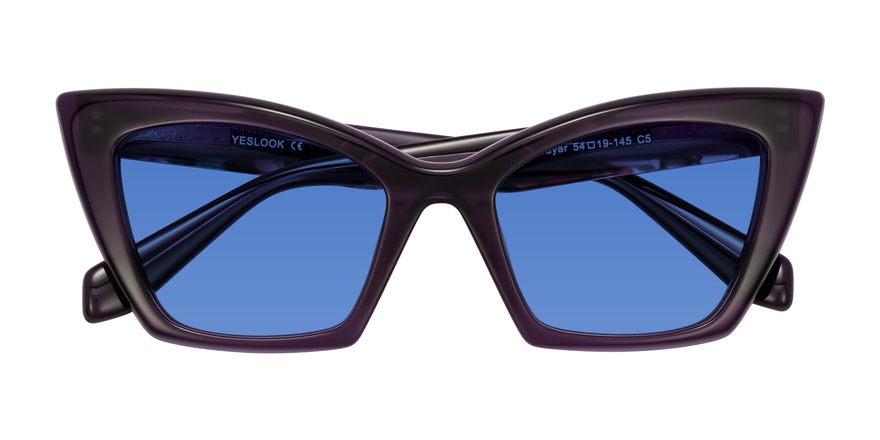 Folded Front of Wayar in Eggplant with Blue Tinted Lenses