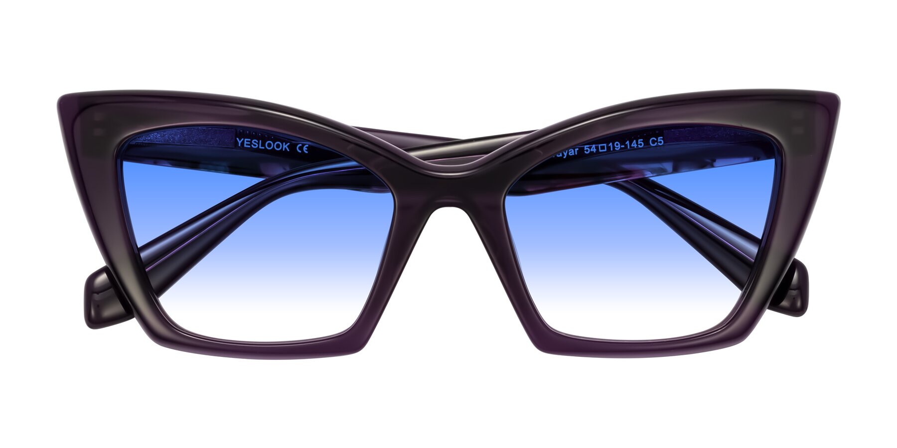 Folded Front of Wayar in Eggplant with Blue Gradient Lenses