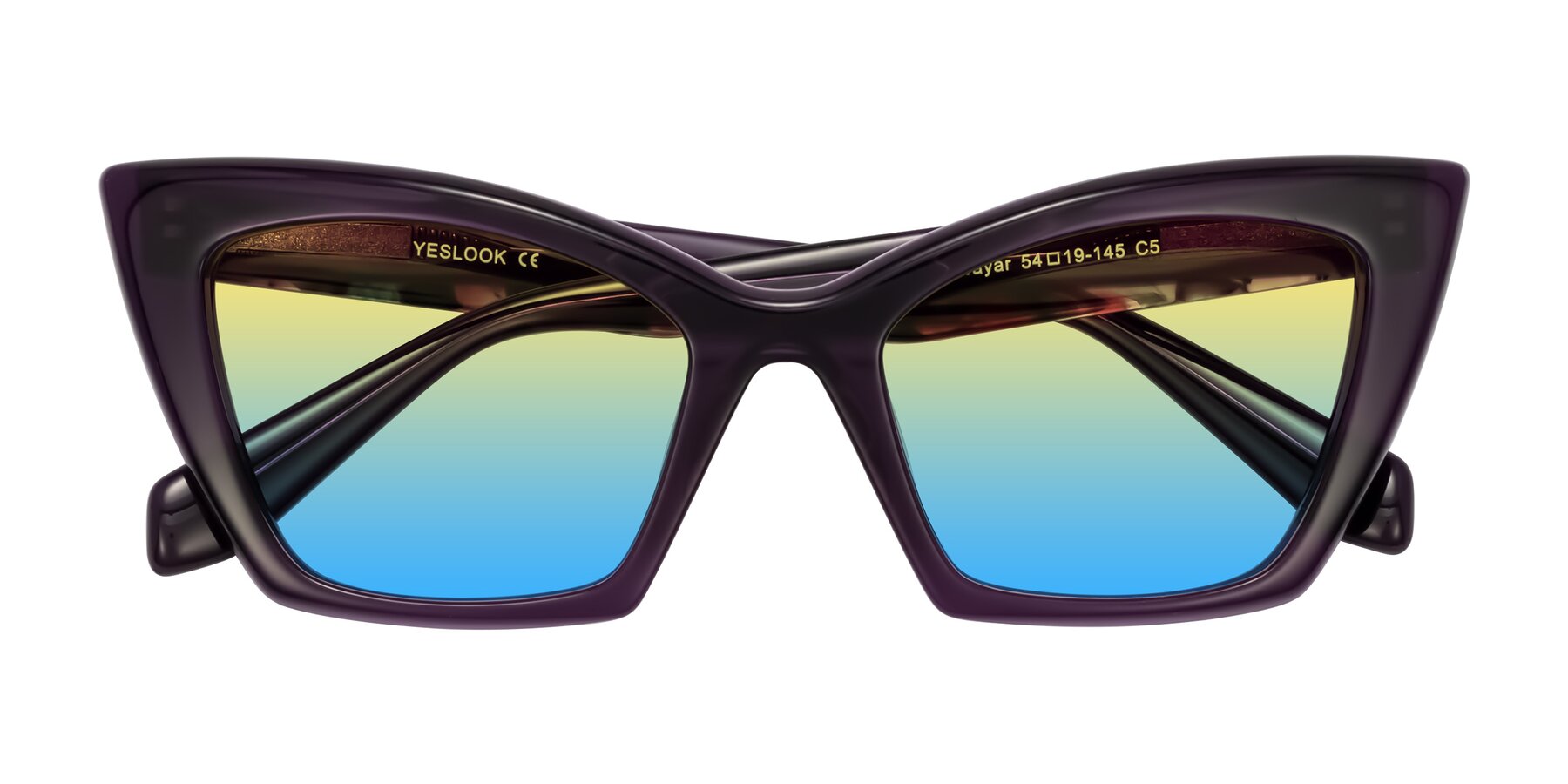 Folded Front of Wayar in Eggplant with Yellow / Blue Gradient Lenses