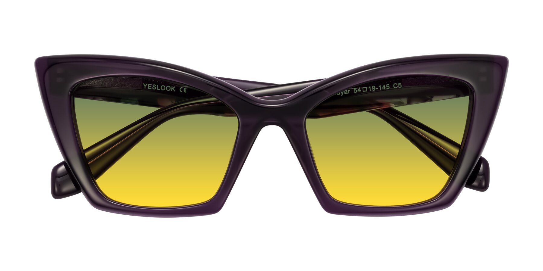 Folded Front of Wayar in Eggplant with Green / Yellow Gradient Lenses
