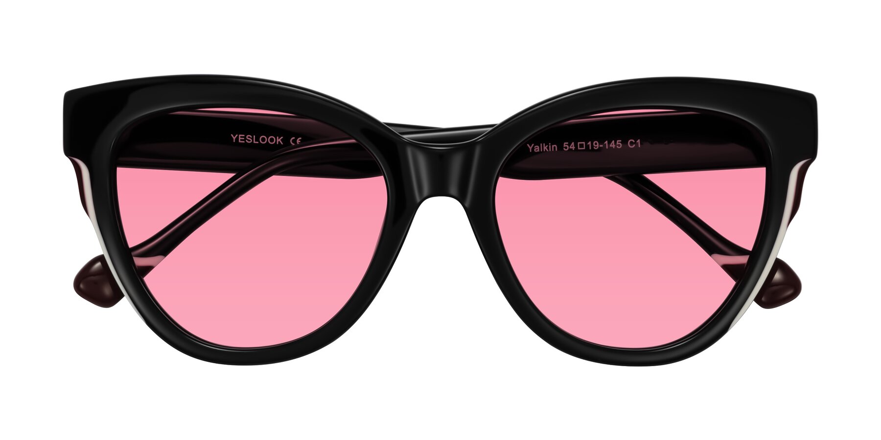 Folded Front of Yalkin in Black with Pink Tinted Lenses