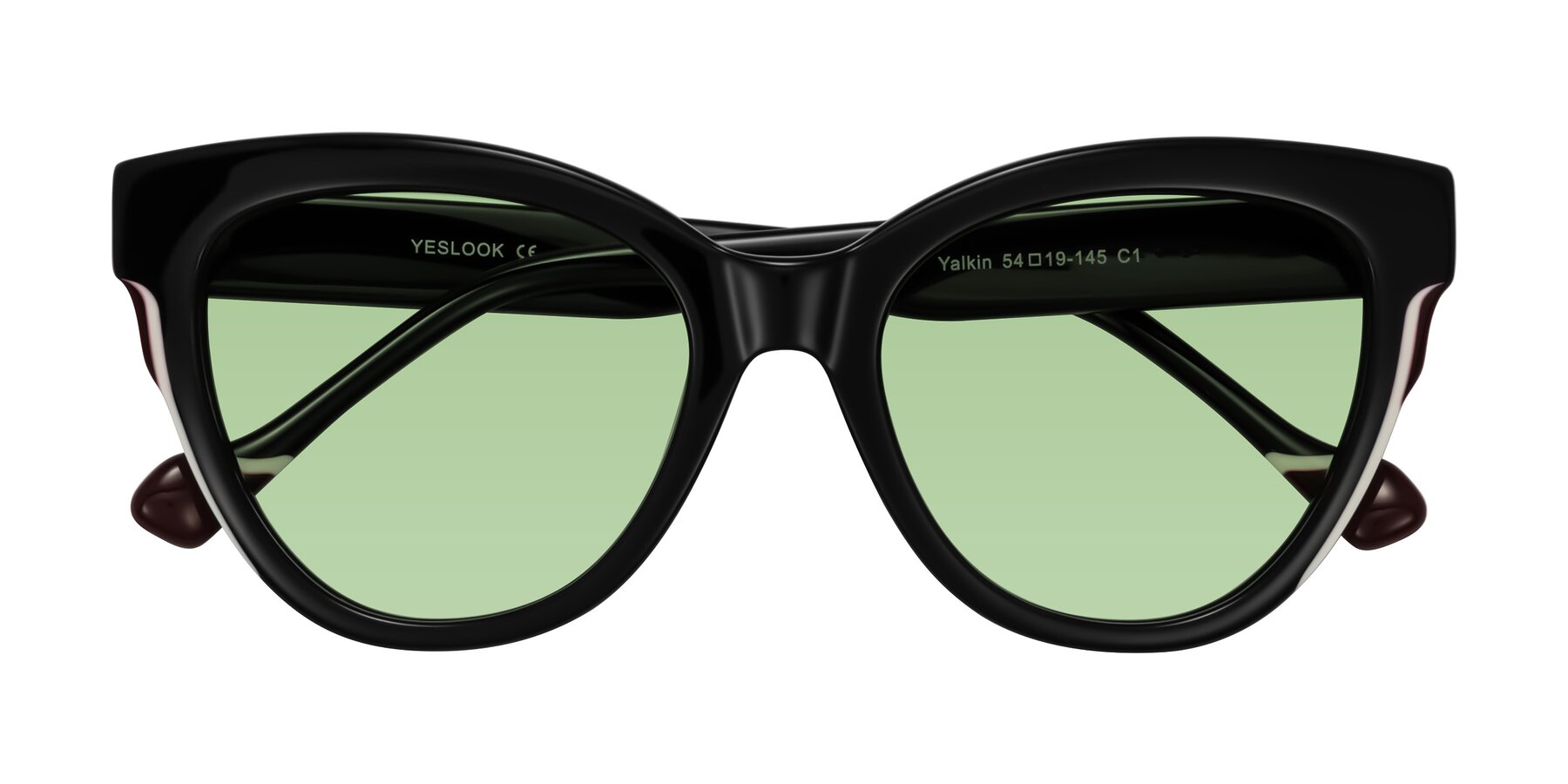 Folded Front of Yalkin in Black with Medium Green Tinted Lenses