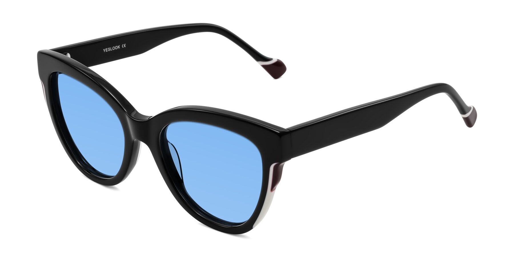 Angle of Yalkin in Black with Medium Blue Tinted Lenses