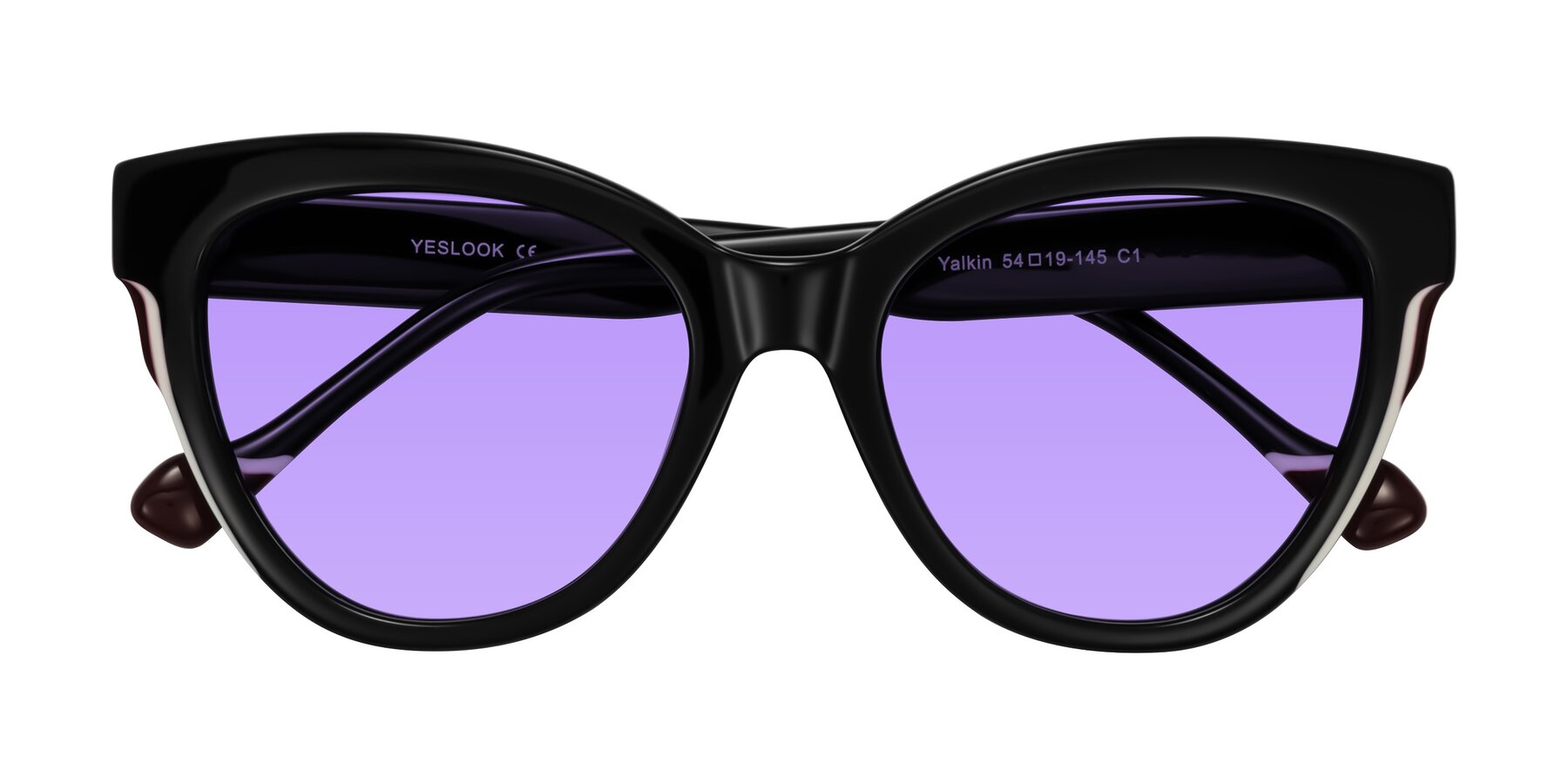 Folded Front of Yalkin in Black with Medium Purple Tinted Lenses