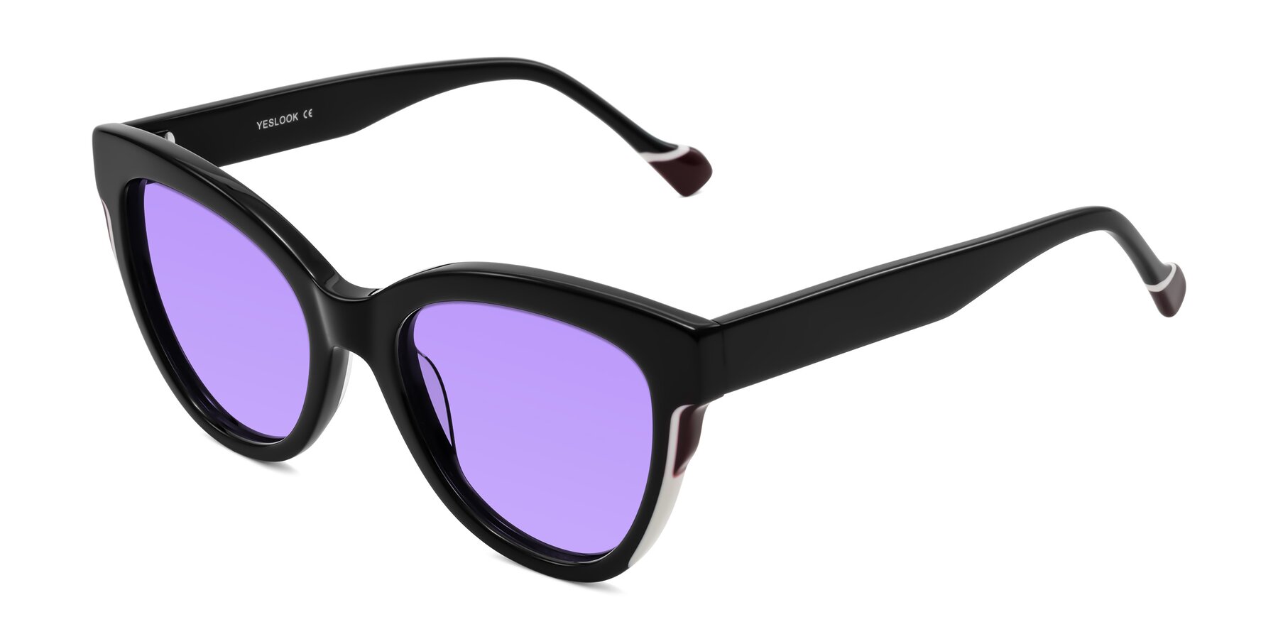 Angle of Yalkin in Black with Medium Purple Tinted Lenses
