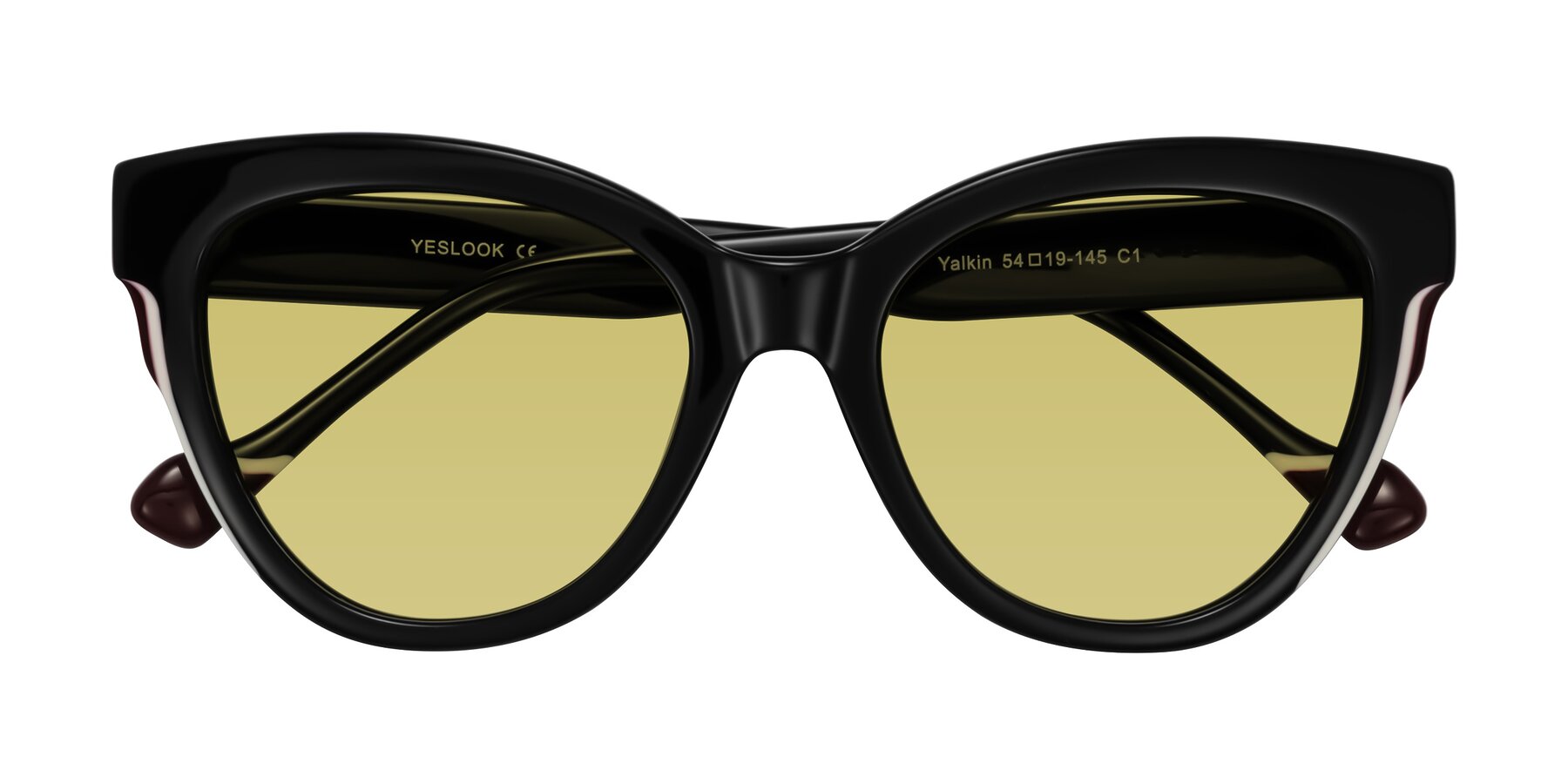 Folded Front of Yalkin in Black with Medium Champagne Tinted Lenses