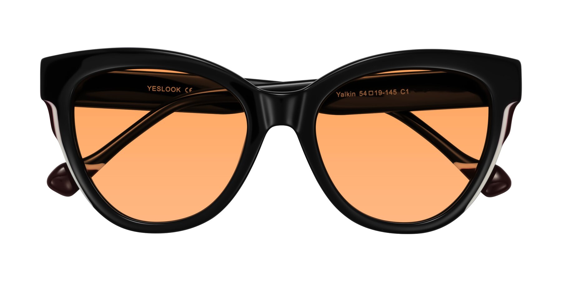 Folded Front of Yalkin in Black with Medium Orange Tinted Lenses