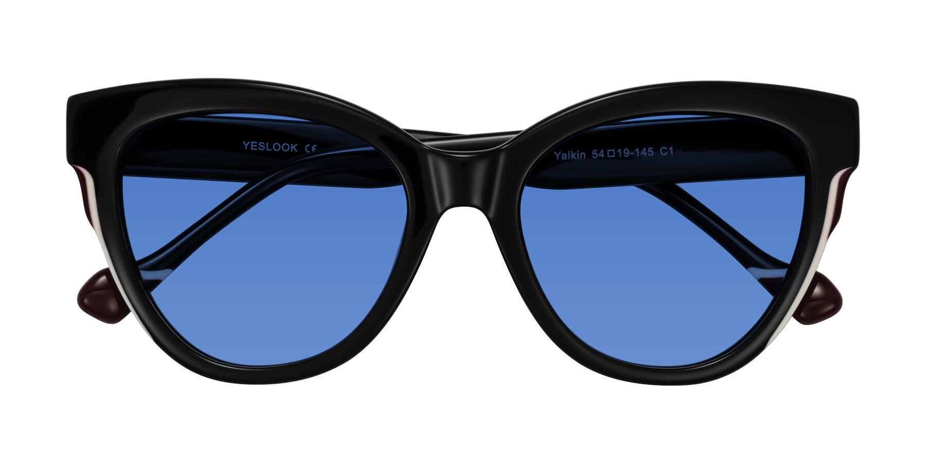 Folded Front of Yalkin in Black with Blue Tinted Lenses