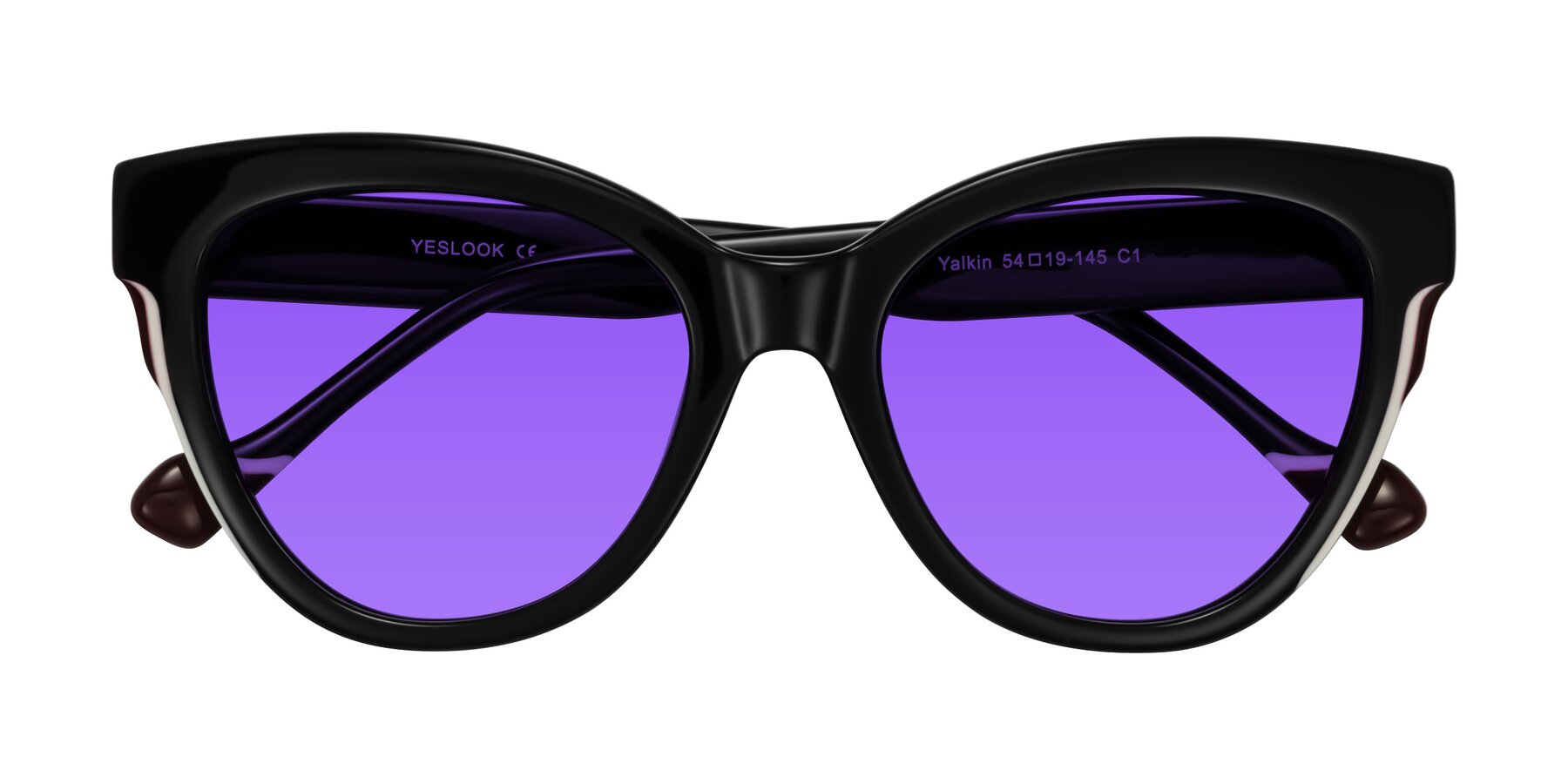 Folded Front of Yalkin in Black with Purple Tinted Lenses