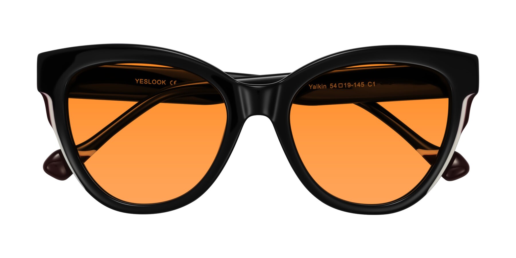 Folded Front of Yalkin in Black with Orange Tinted Lenses