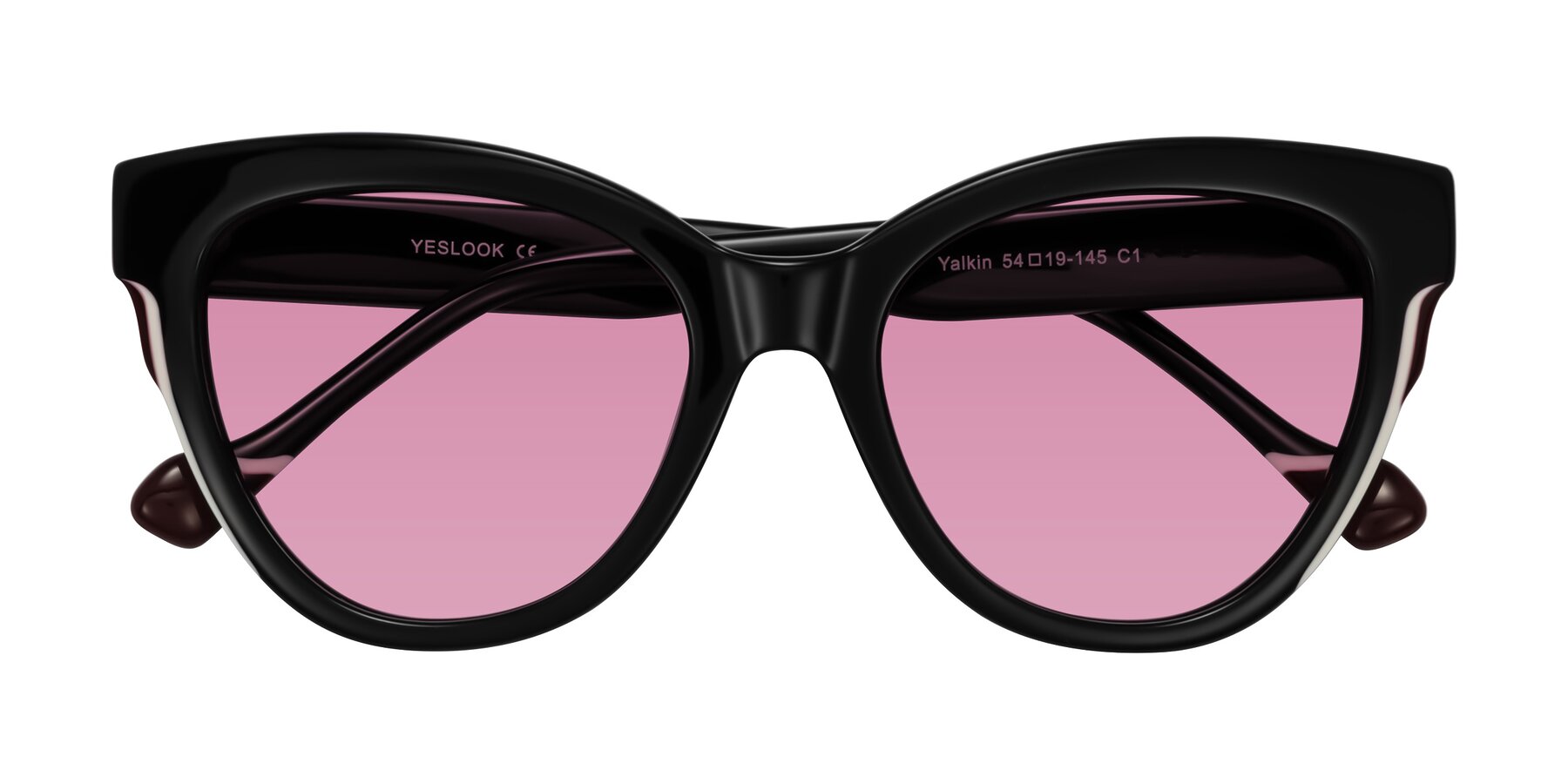 Folded Front of Yalkin in Black with Medium Wine Tinted Lenses