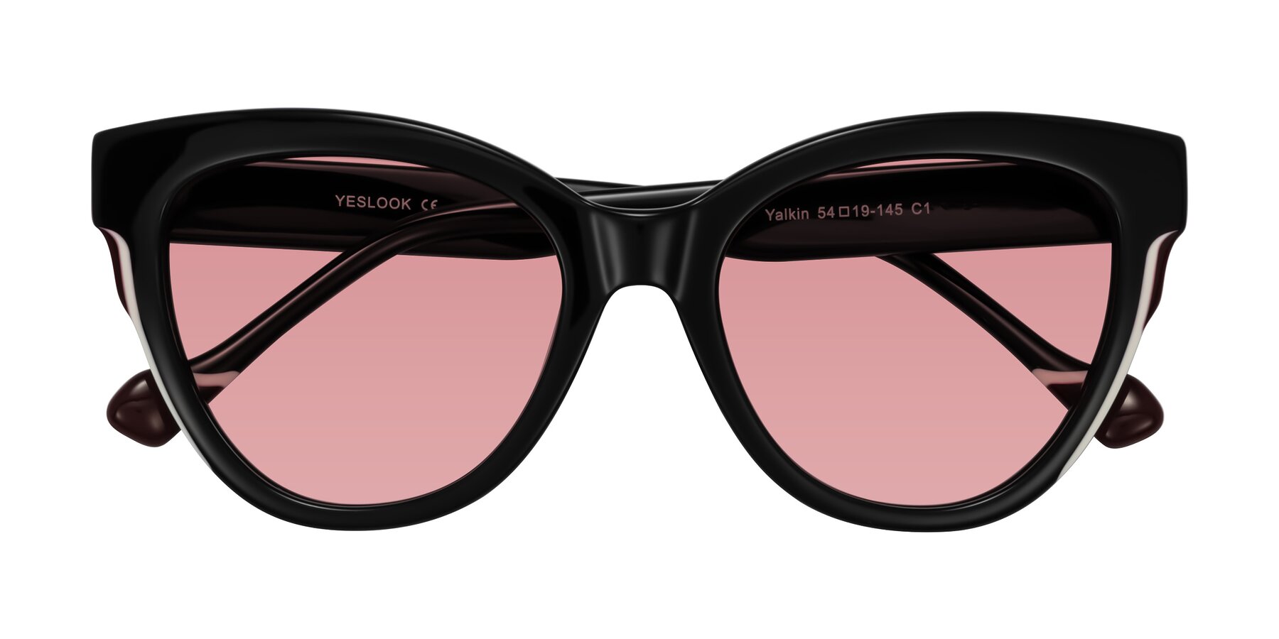 Folded Front of Yalkin in Black with Medium Garnet Tinted Lenses