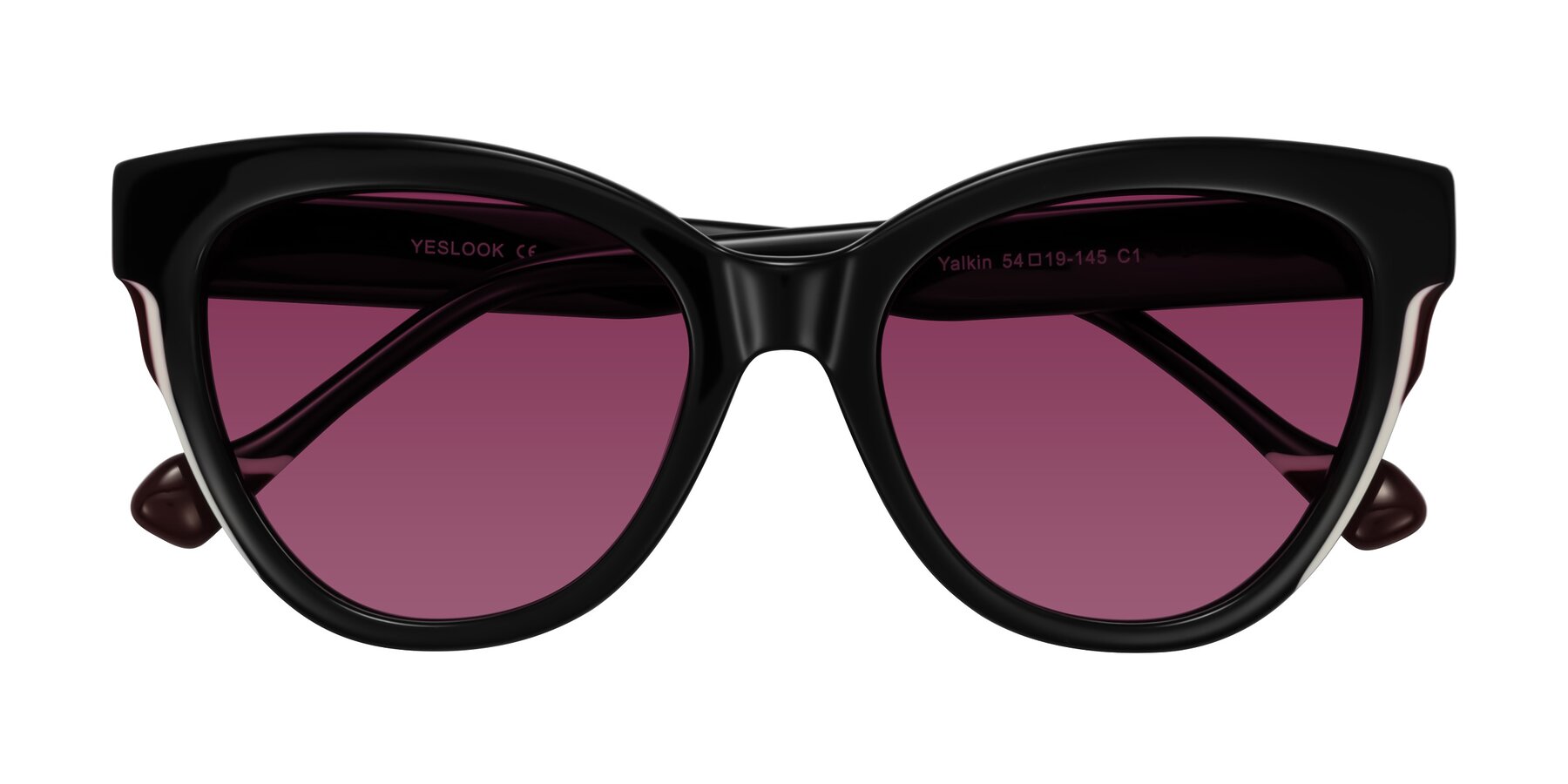 Folded Front of Yalkin in Black with Wine Tinted Lenses